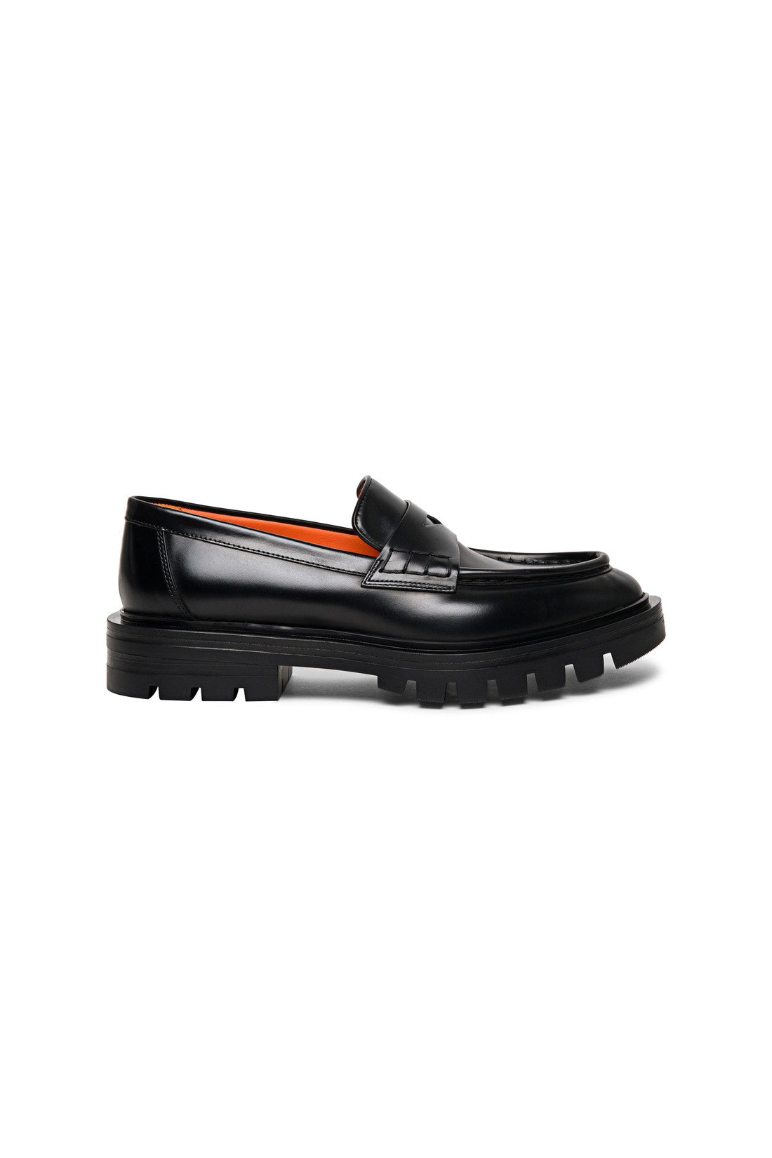 Women’s polished black leather penny loafer