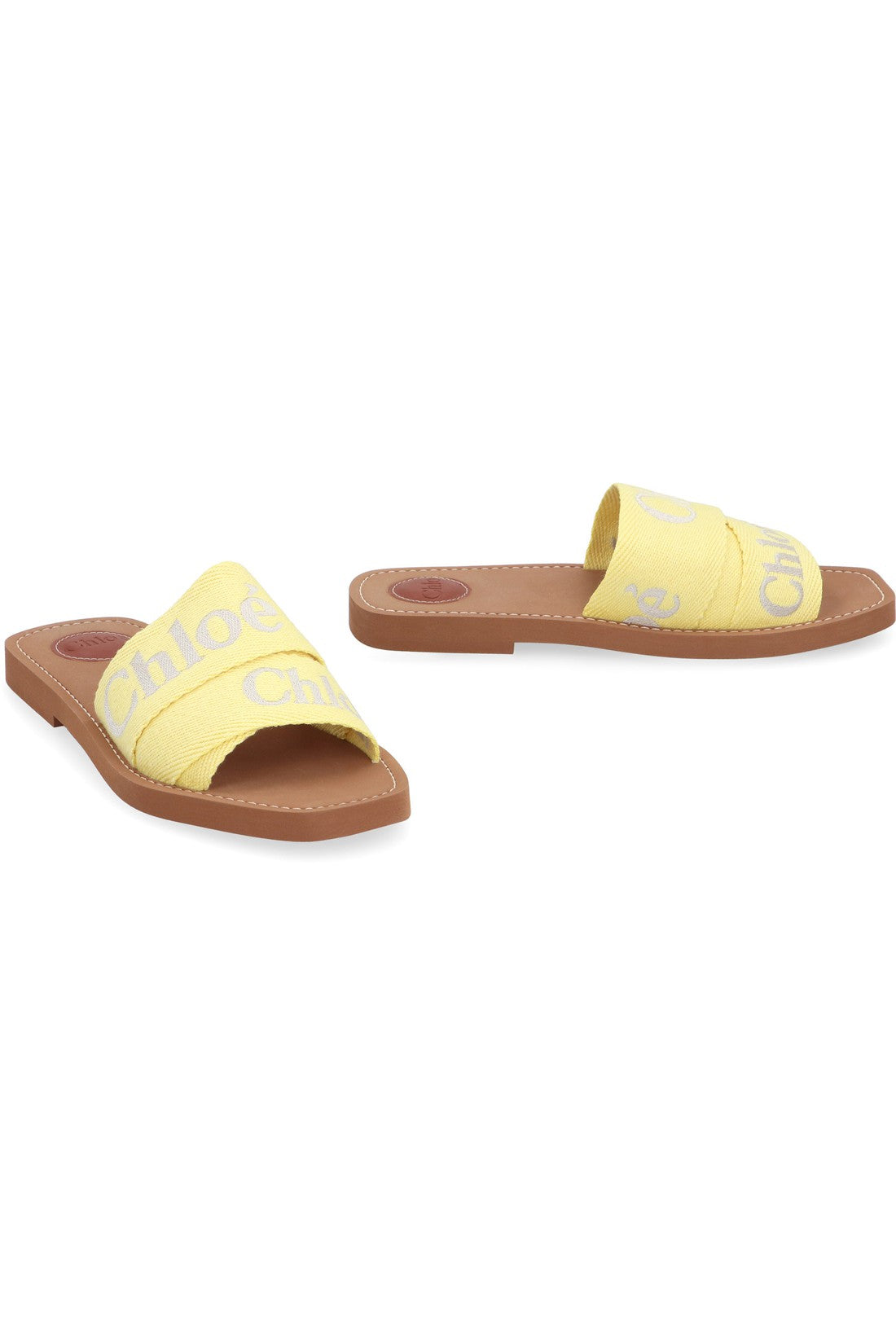 Chloé-OUTLET-SALE-Woody leather and fabric slides-ARCHIVIST