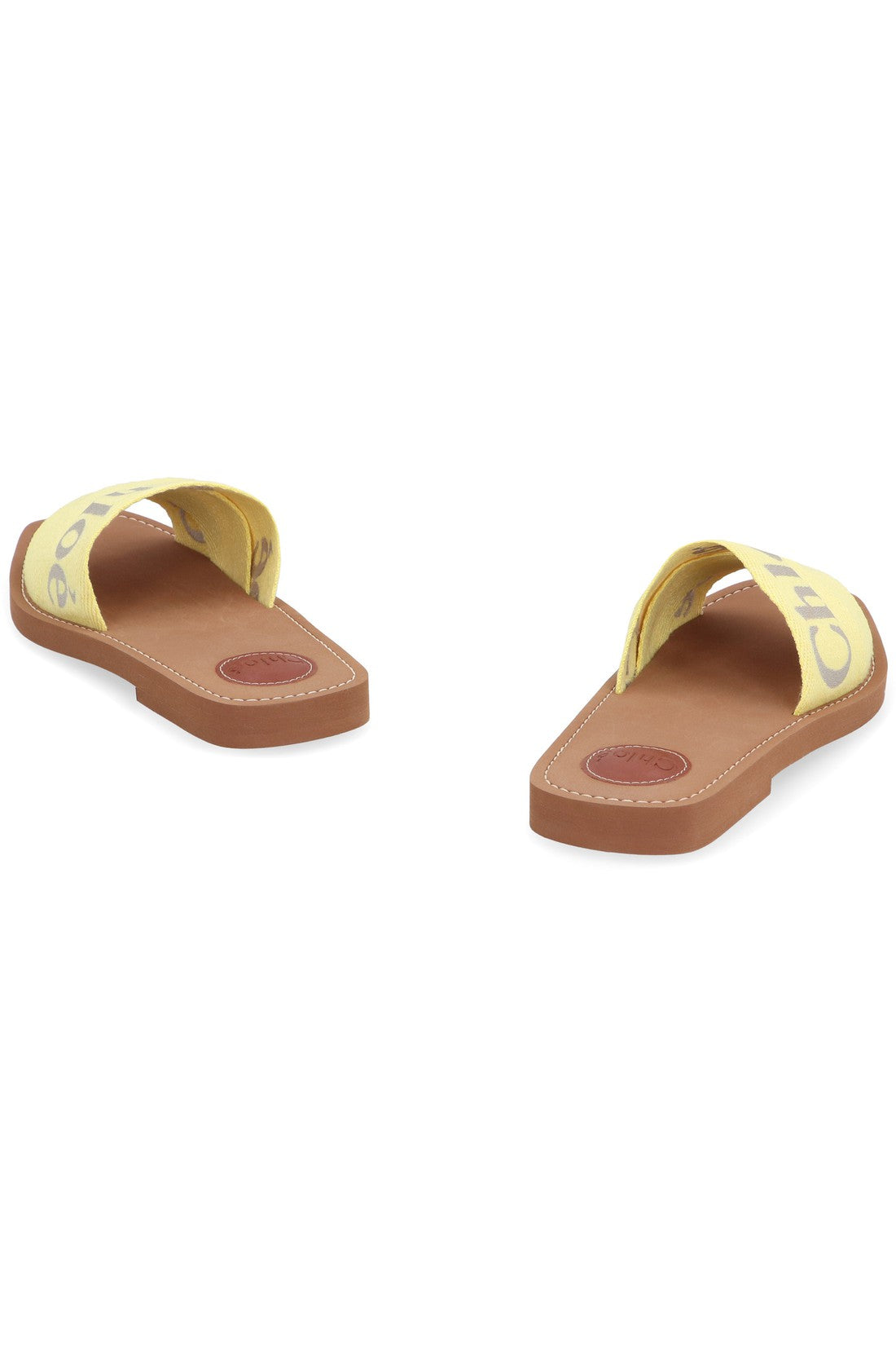 Chloé-OUTLET-SALE-Woody leather and fabric slides-ARCHIVIST
