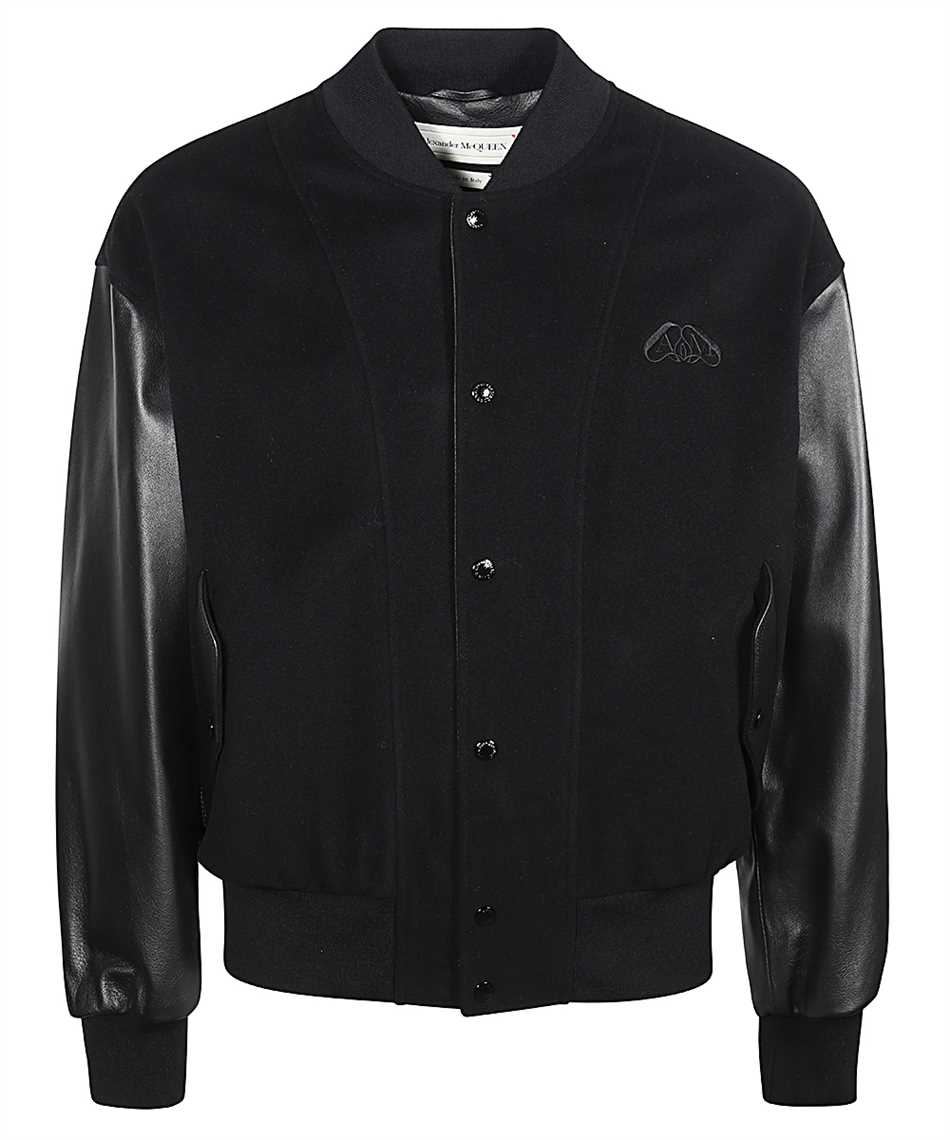 Alexander McQueen-OUTLET-SALE-Wool and leather bomber jacket-ARCHIVIST