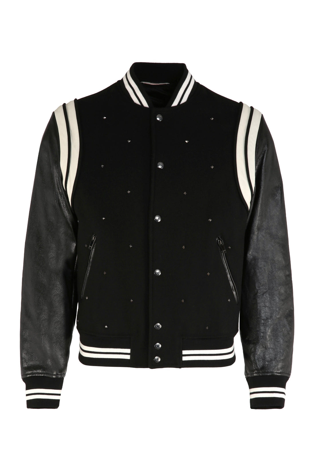 Valentino-OUTLET-SALE-Wool and leather bomber jacket-ARCHIVIST