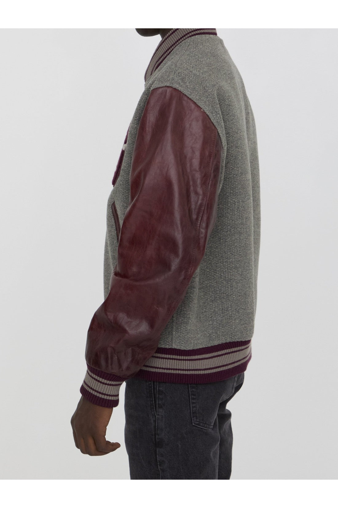 GOLDEN GOOSE-OUTLET-SALE-Wool bomber jacket with leather sleeves-ARCHIVIST