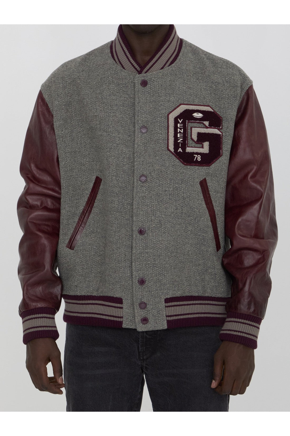 GOLDEN GOOSE-OUTLET-SALE-Wool bomber jacket with leather sleeves-ARCHIVIST