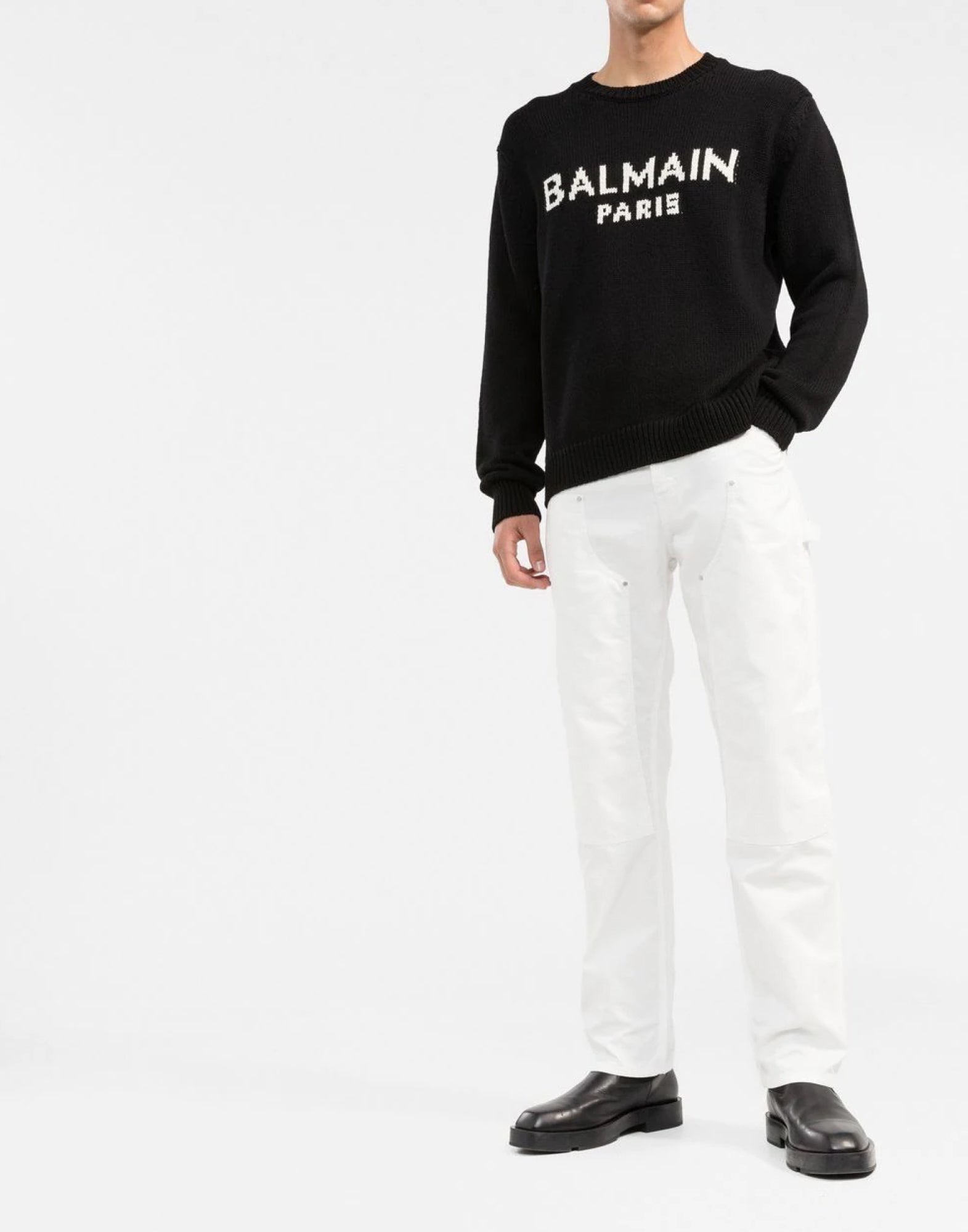 Balmain-OUTLET-SALE-Logo Intarsia Merino Wool Sweater-ARCHIVIST