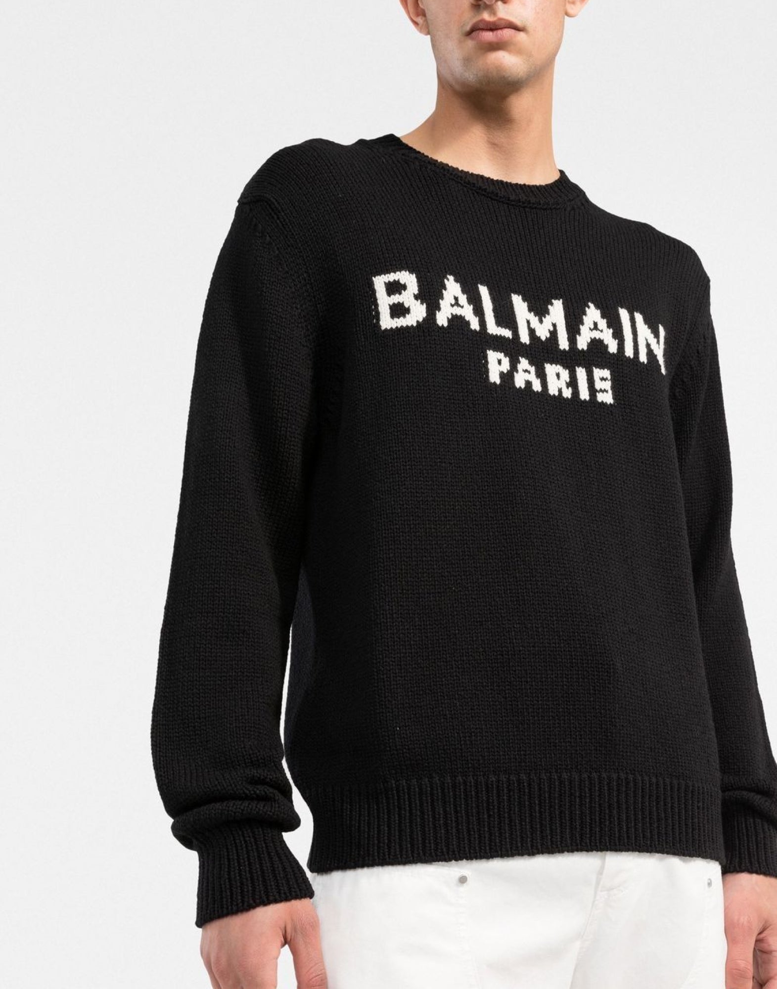 Balmain-OUTLET-SALE-Logo Intarsia Merino Wool Sweater-ARCHIVIST