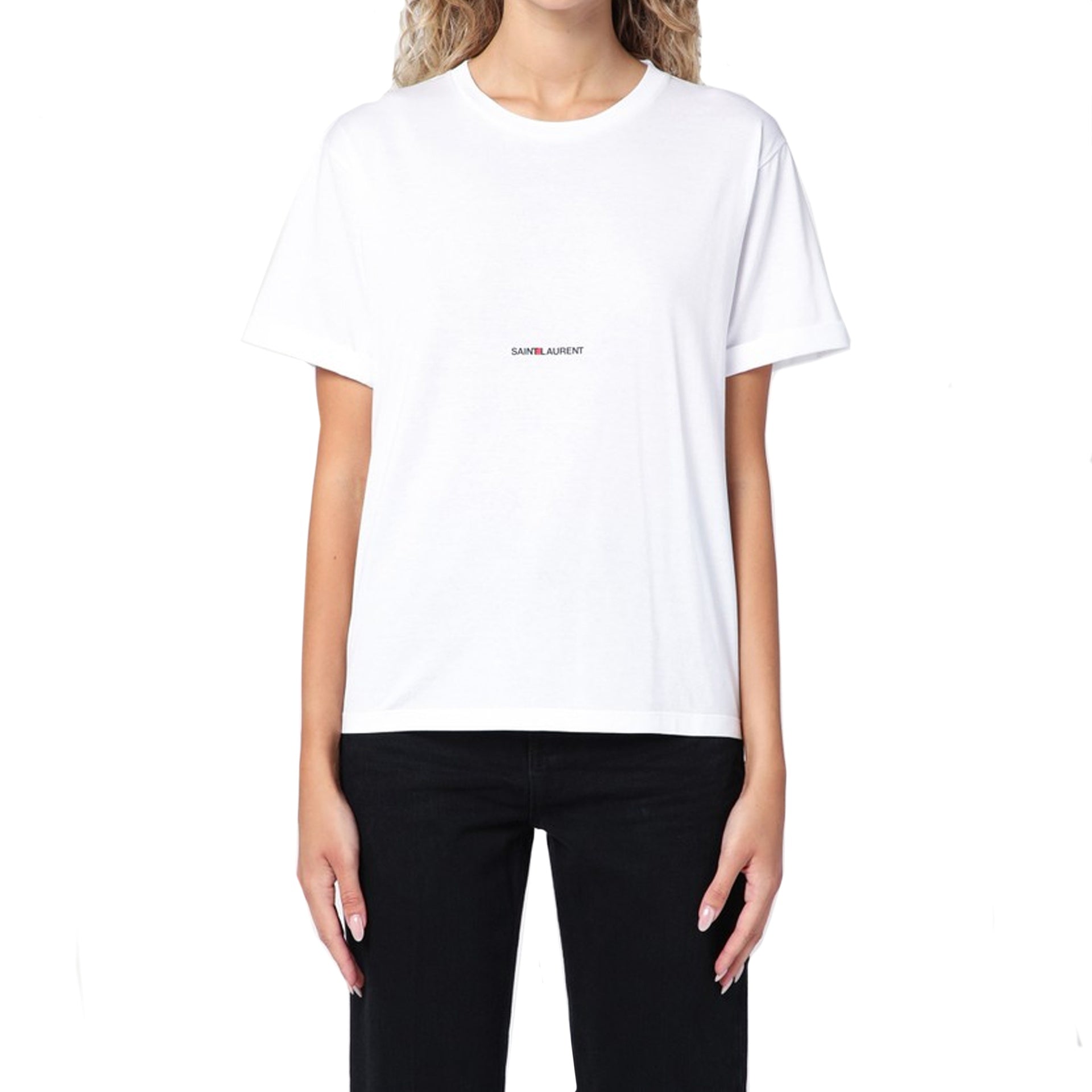 Saint Laurent-Saint Laurent Cotton Logo T-Shirt-WOMEN CLOTHING-Black-Deal-Outlet-by-ARCHIVIST
