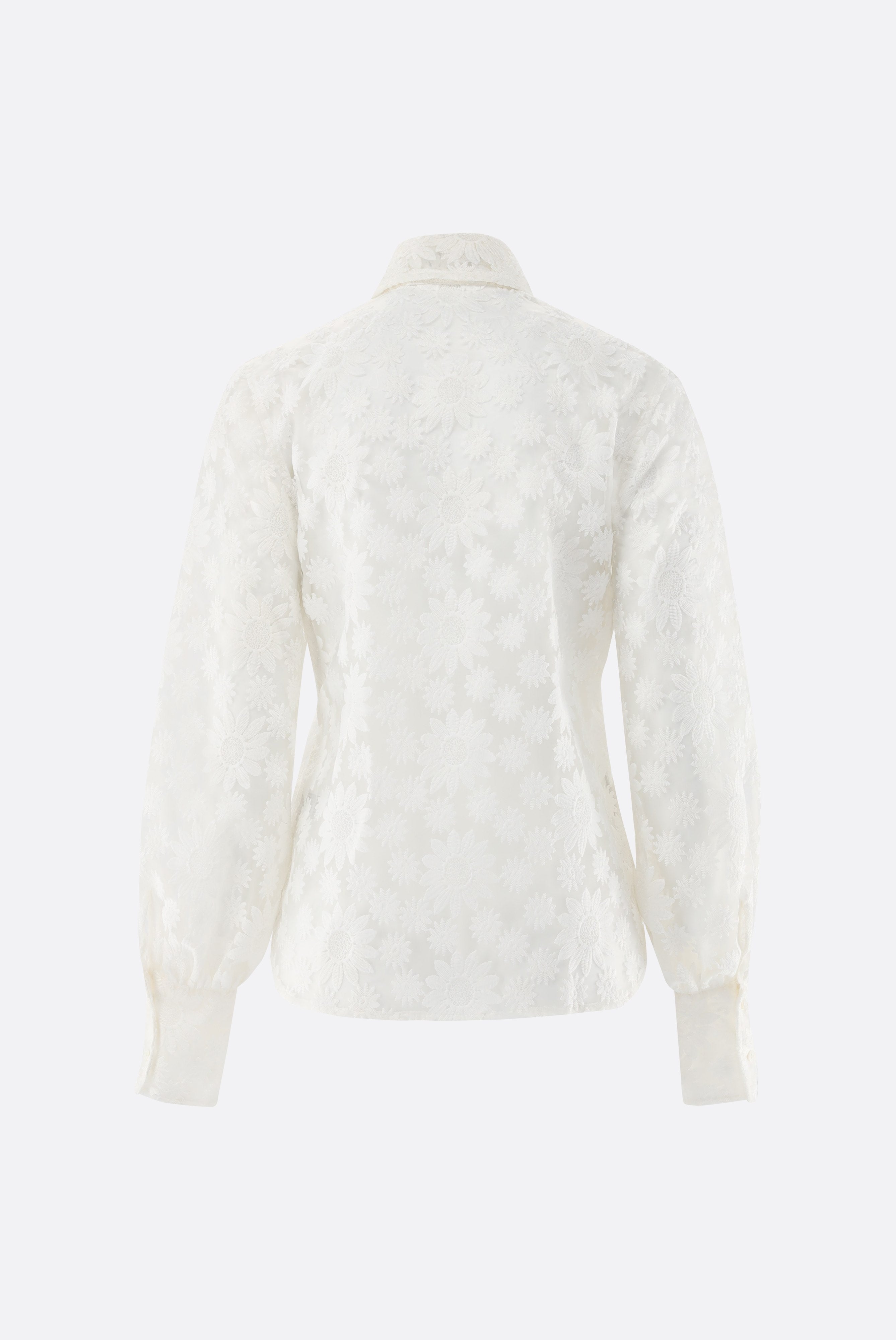 Hemdbluse | mit Blousonärmeln und besticktem Organza