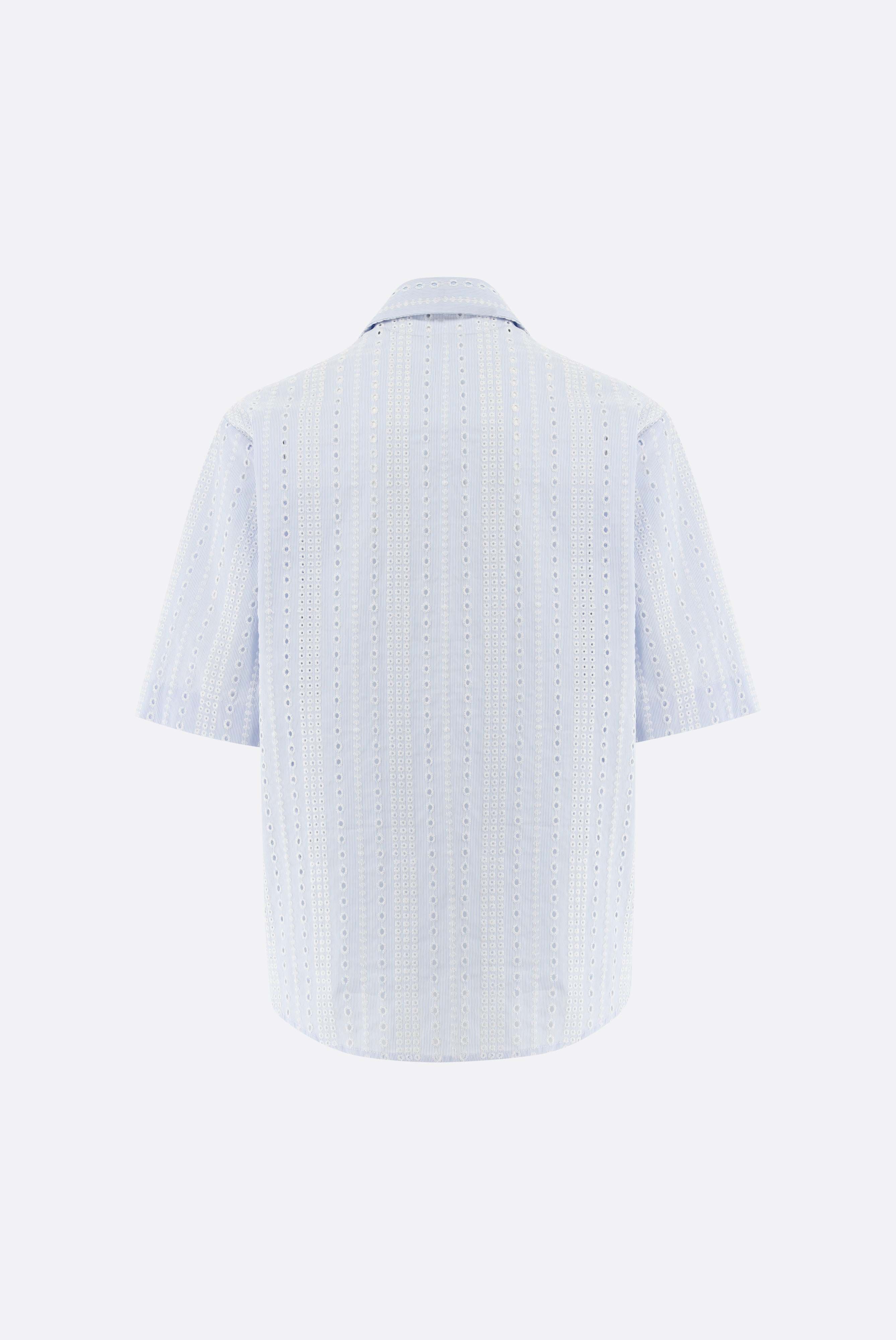 Kurzarm Hemdbluse | gestreift mit Lochstickerei-Hemden & Blusen-Van Laack-OUTLET-ARCHIVIST-ARCHIVE-SALE