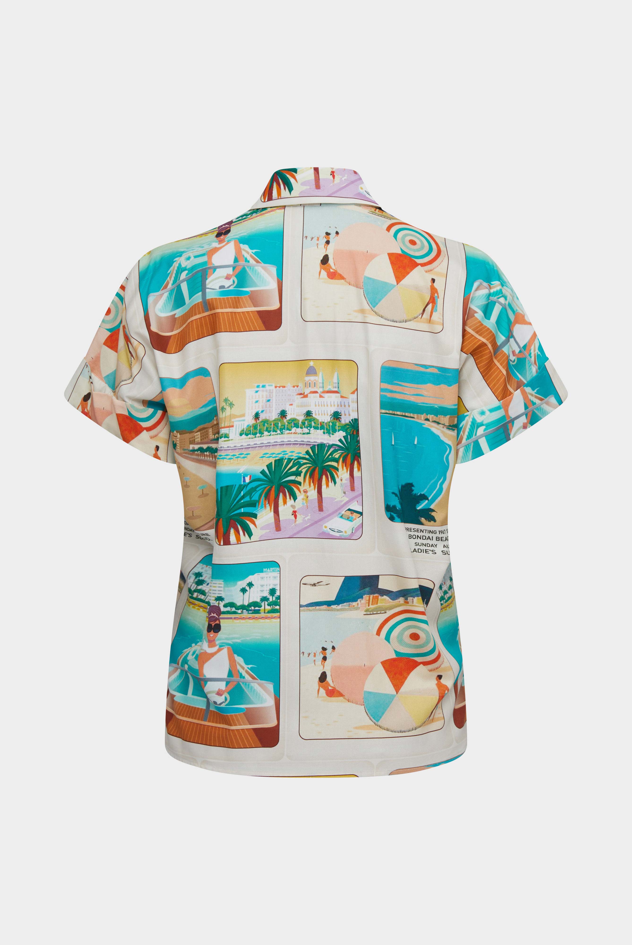 Van Laack-Kurzarm Hemdbluse aus Baumwolle mit Strand-Print Aqua-Hemden & Blusen-Black-Deal-Outlet-by-ARCHIVIST