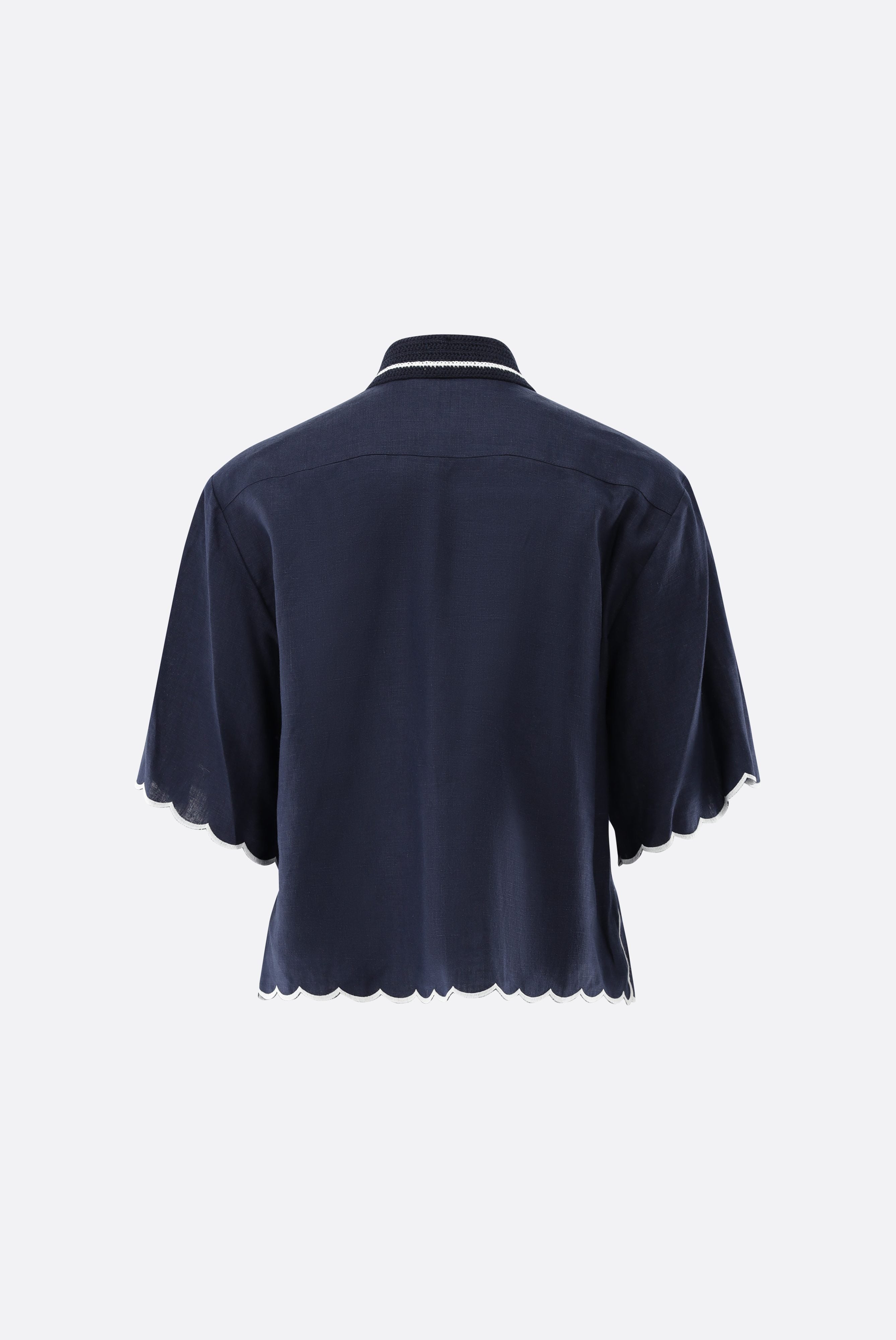 Kurzarm Hemdbluse | aus Leinen mit Häkelkragen