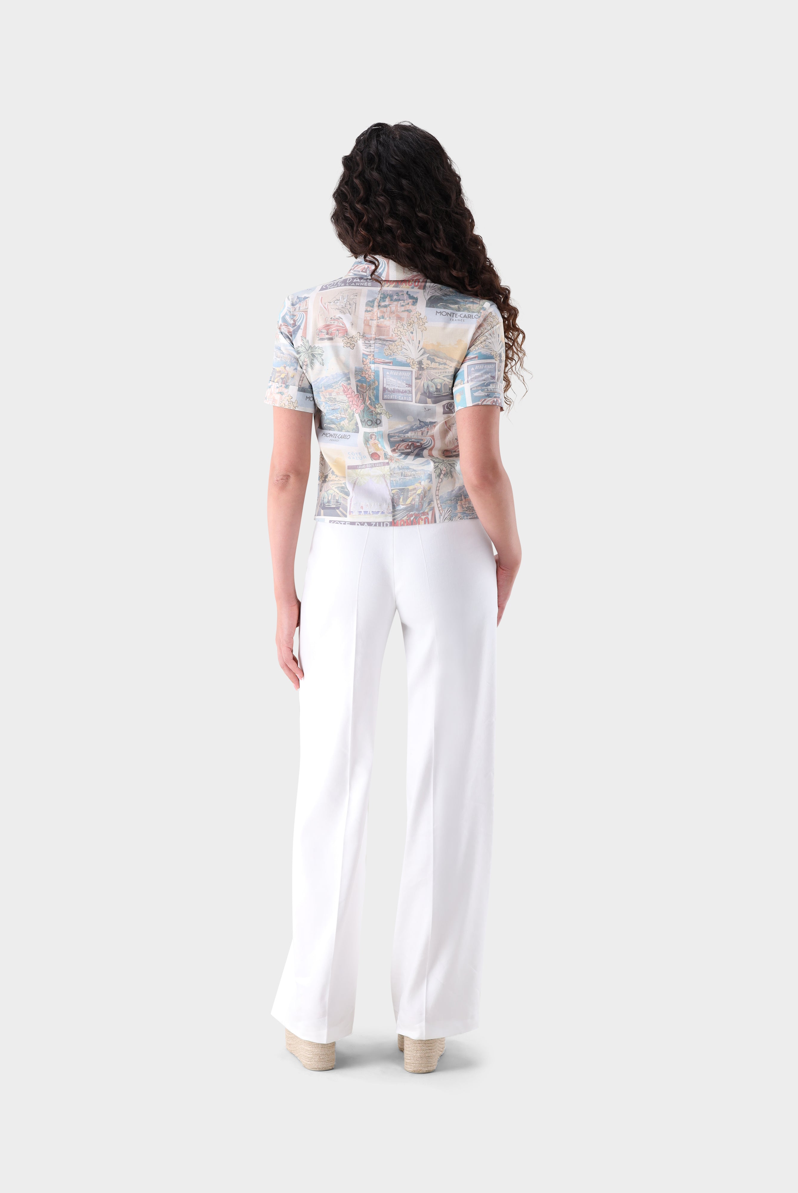 Kurzarm Hemdbluse | mit Postkaten-Druck
