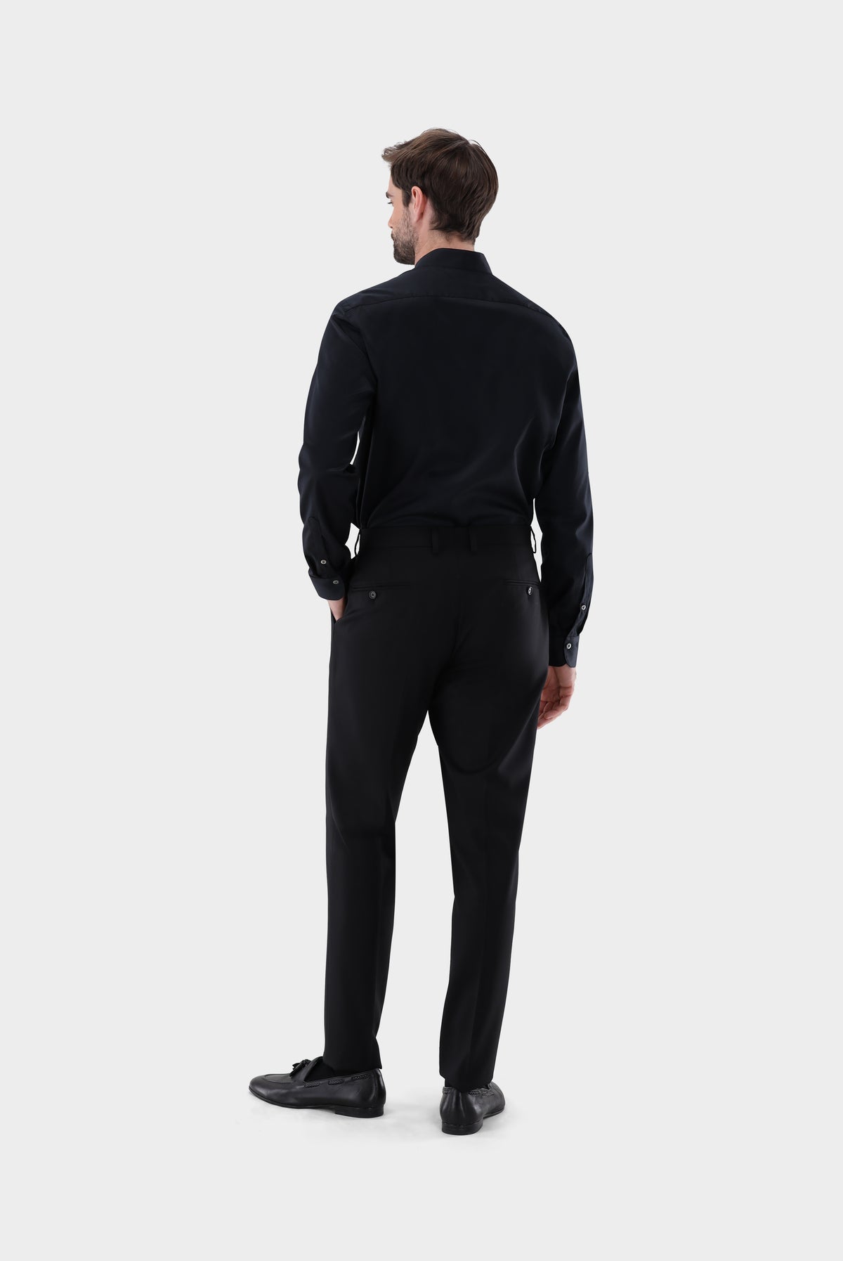 Stehkragenhemd | aus bügelfreiem Twill Gewebe