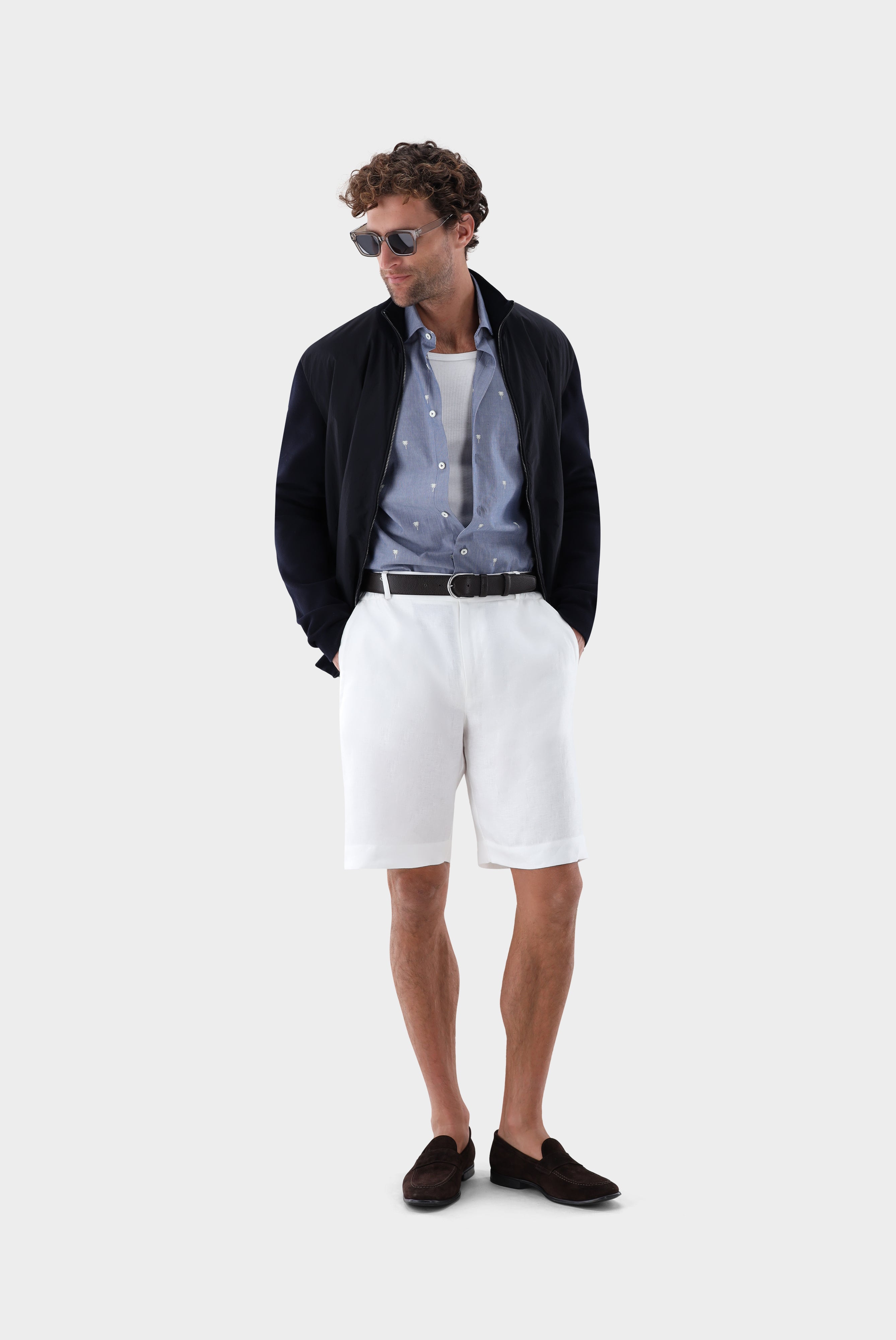 Shorts aus Leinen | mit Fischgrat