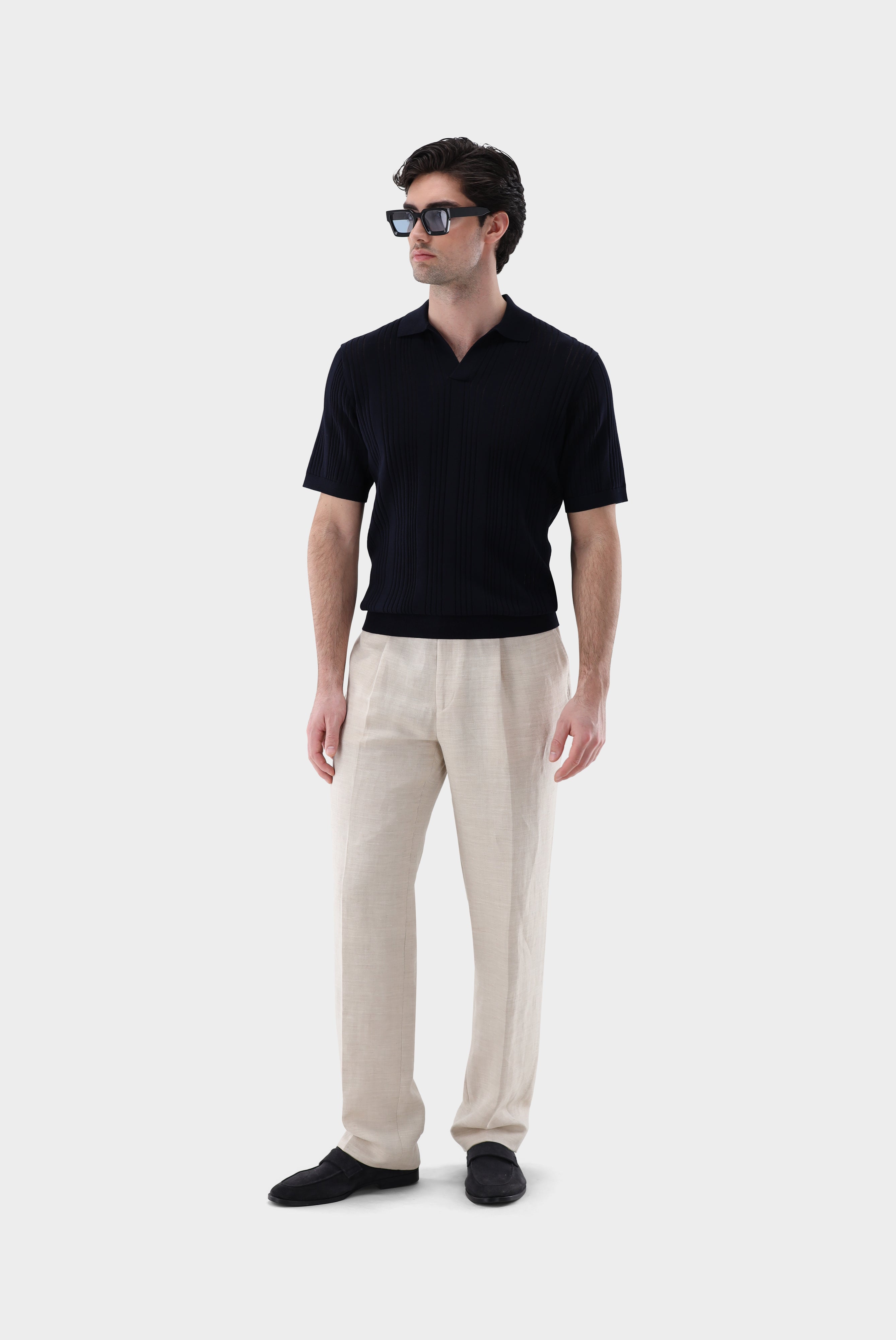 V-Neck Poloshirt | mit Streifen-Struktur aus Air Cotton