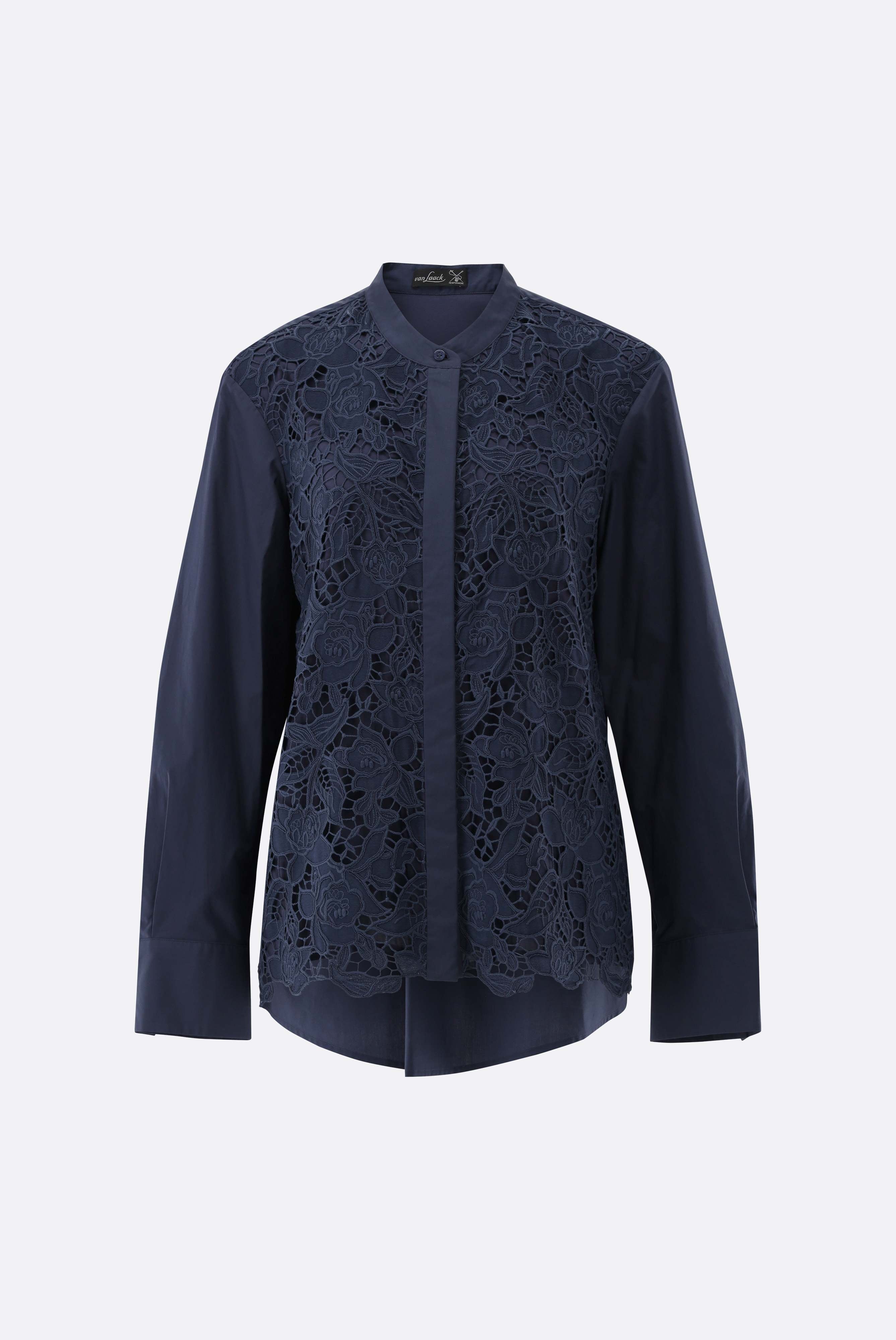 Stehkragenbluse | mit Spitze an der Vorderseite-Hemden & Blusen-Van Laack-OUTLET-navy-36-ARCHIVIST-ARCHIVE-SALE