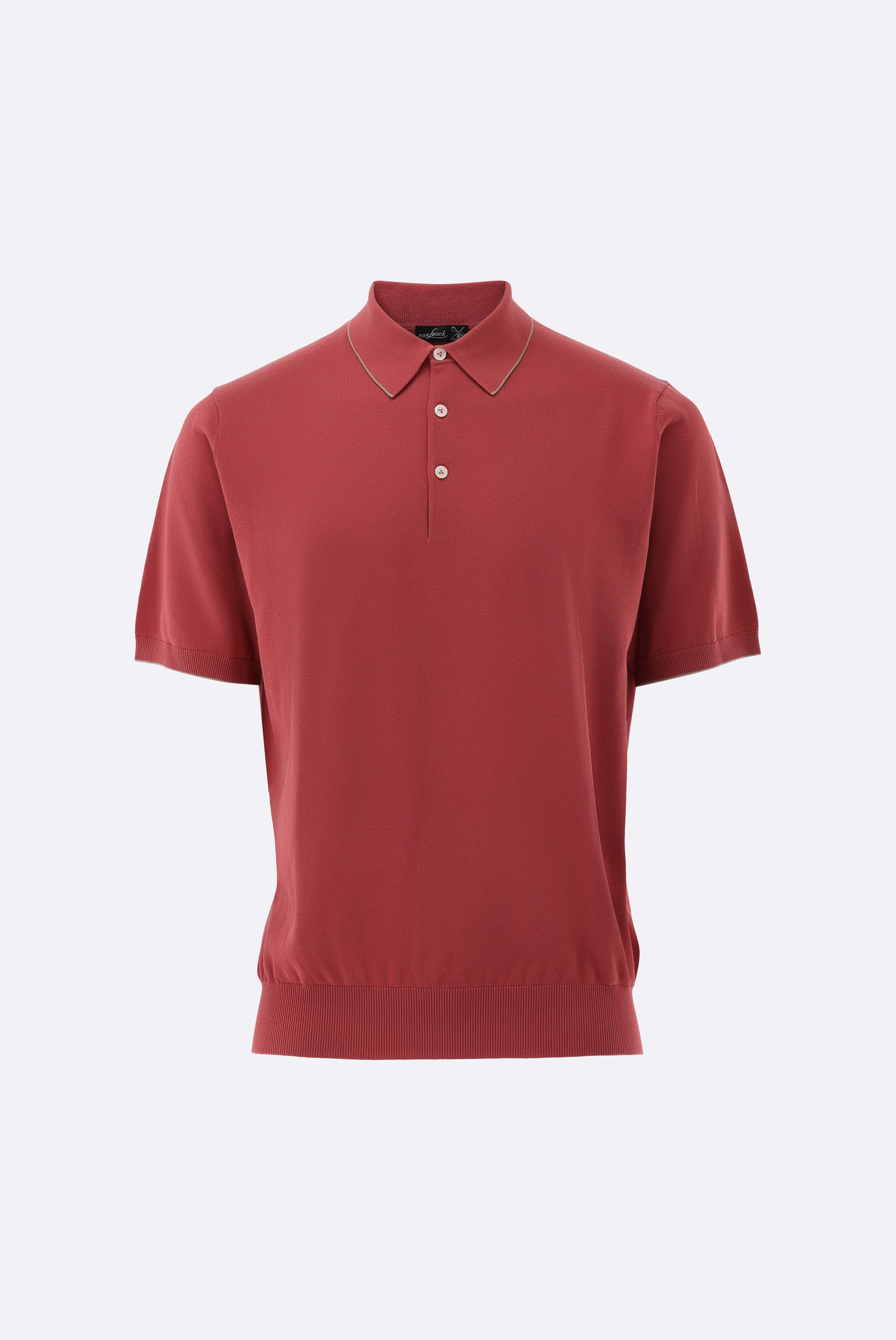 Strick Poloshirt mit Detail | aus Air Cotton-Shirts-Van Laack-OUTLET-Rot/Rose-L-ARCHIVIST-ARCHIVE-SALE