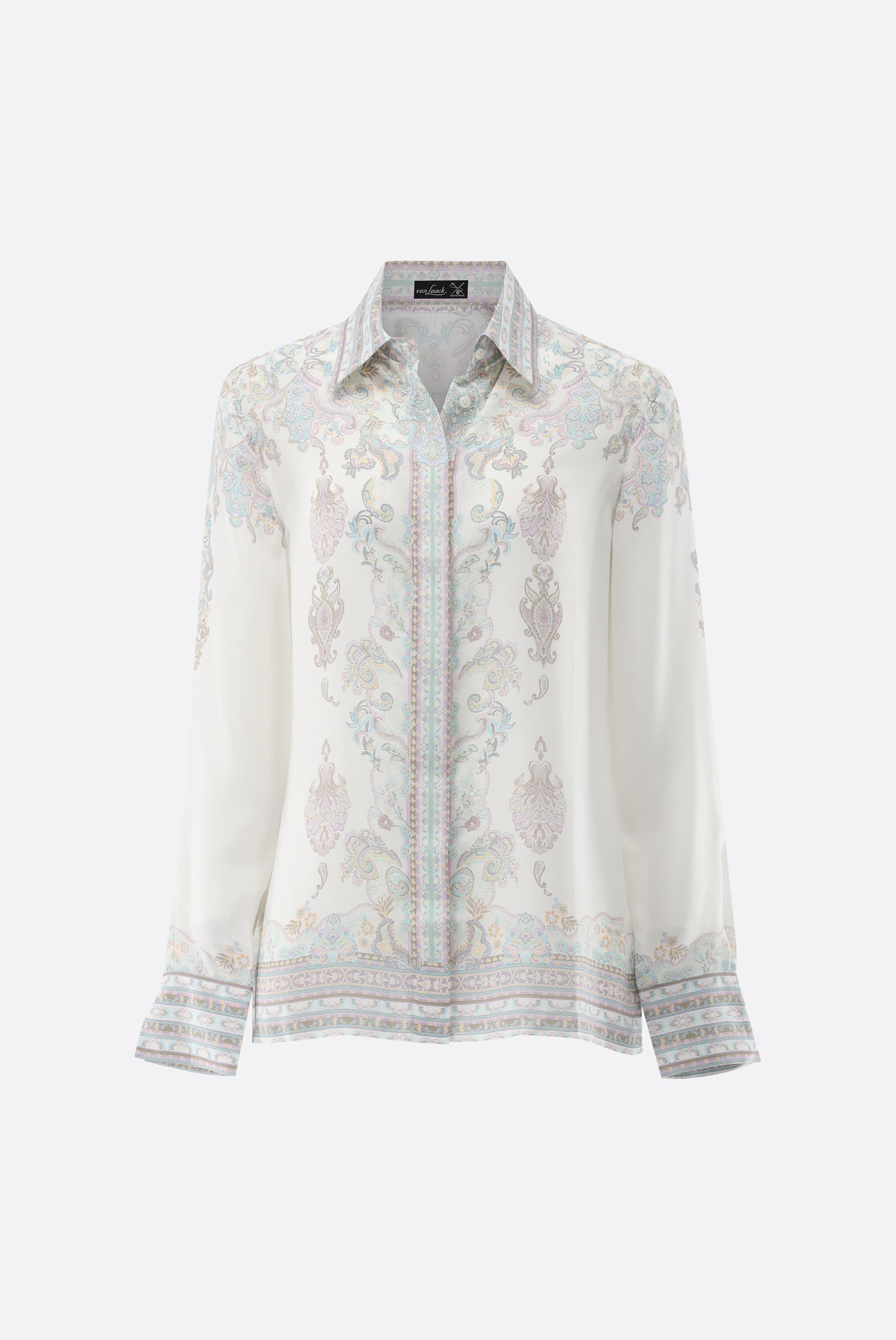 Seidenbluse | tailliert mit Paisley-Druck-Hemden & Blusen-Van Laack-OUTLET-Beige/Braun-36-ARCHIVIST-ARCHIVE-SALE