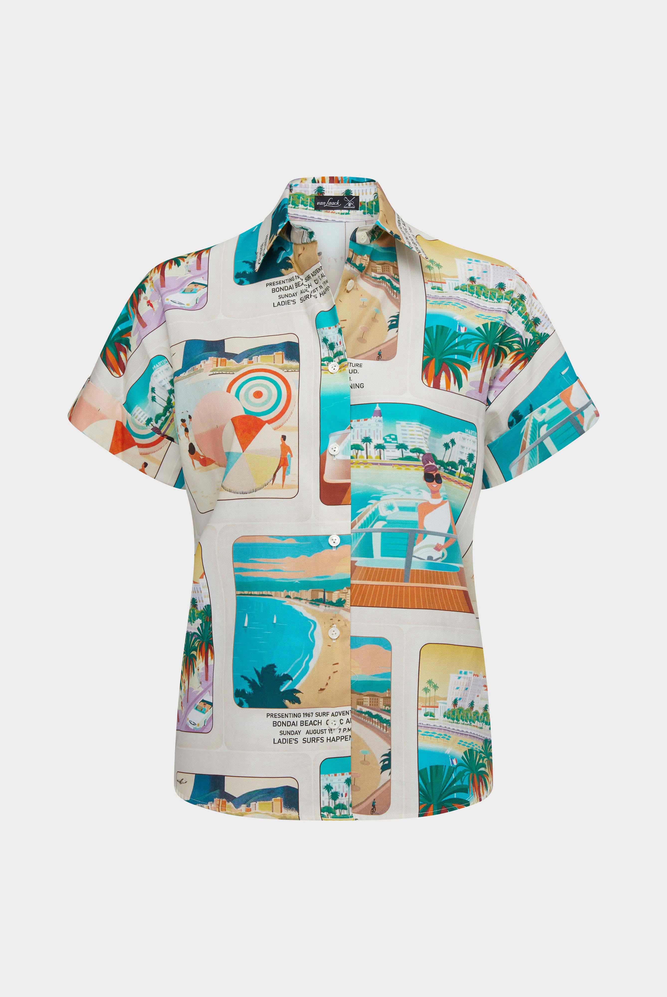 Van Laack-Kurzarm Hemdbluse aus Baumwolle mit Strand-Print Aqua-Hemden & Blusen-Black-Deal-Outlet-by-ARCHIVIST