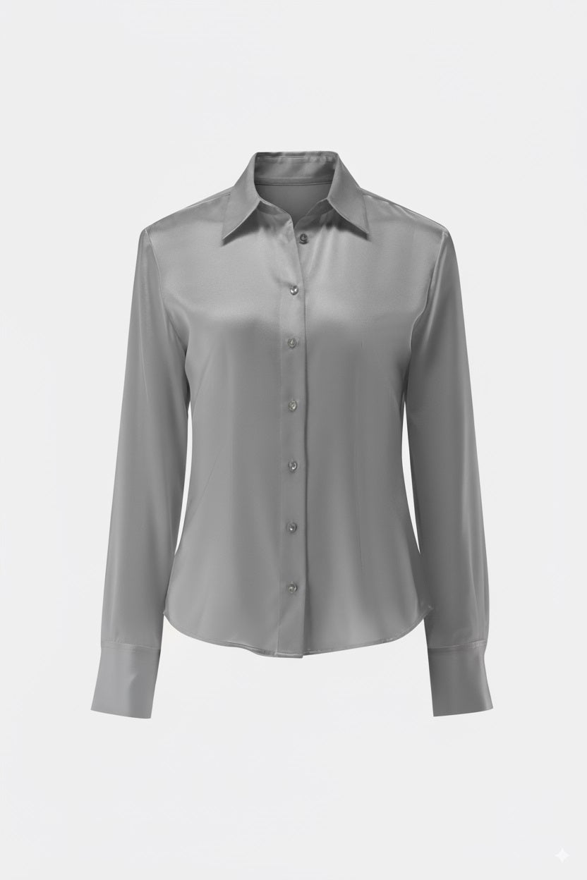 Hemdbluse | tailliert aus Seidensatin-Stretch