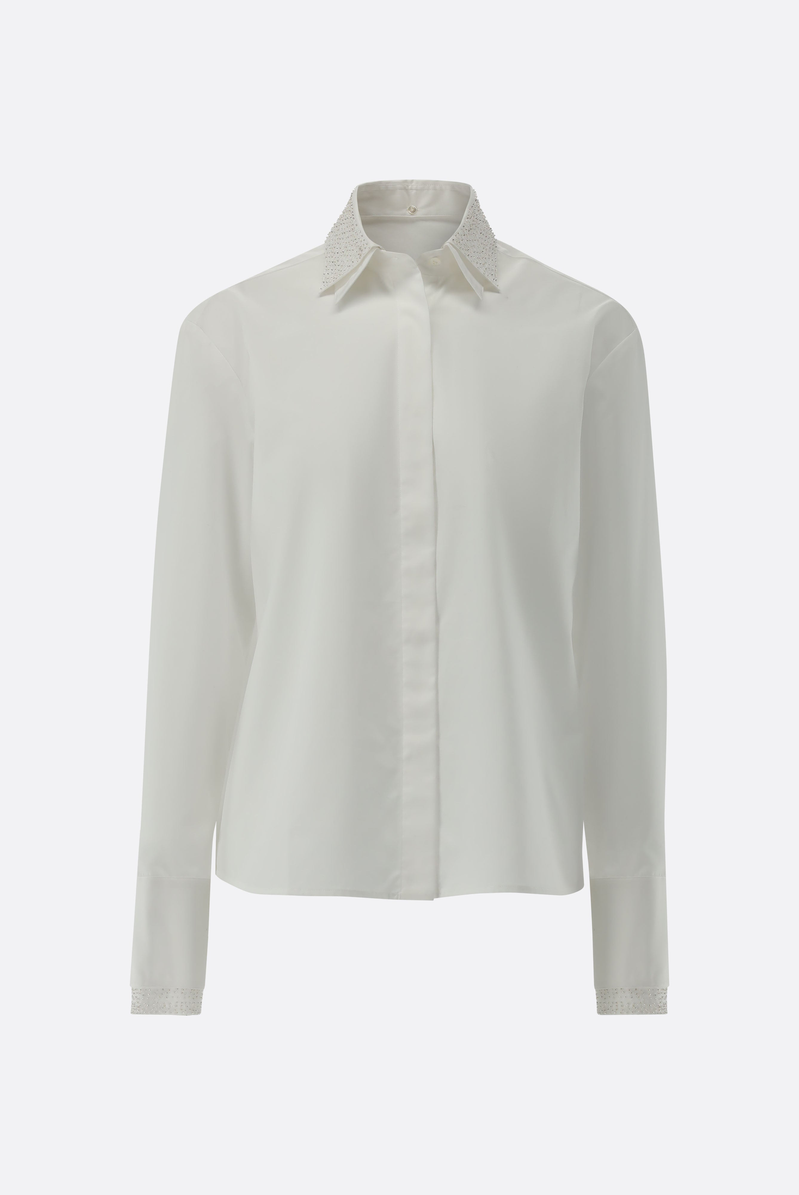 Hemdbluse | mit Perlen an Kragen und Manschetten