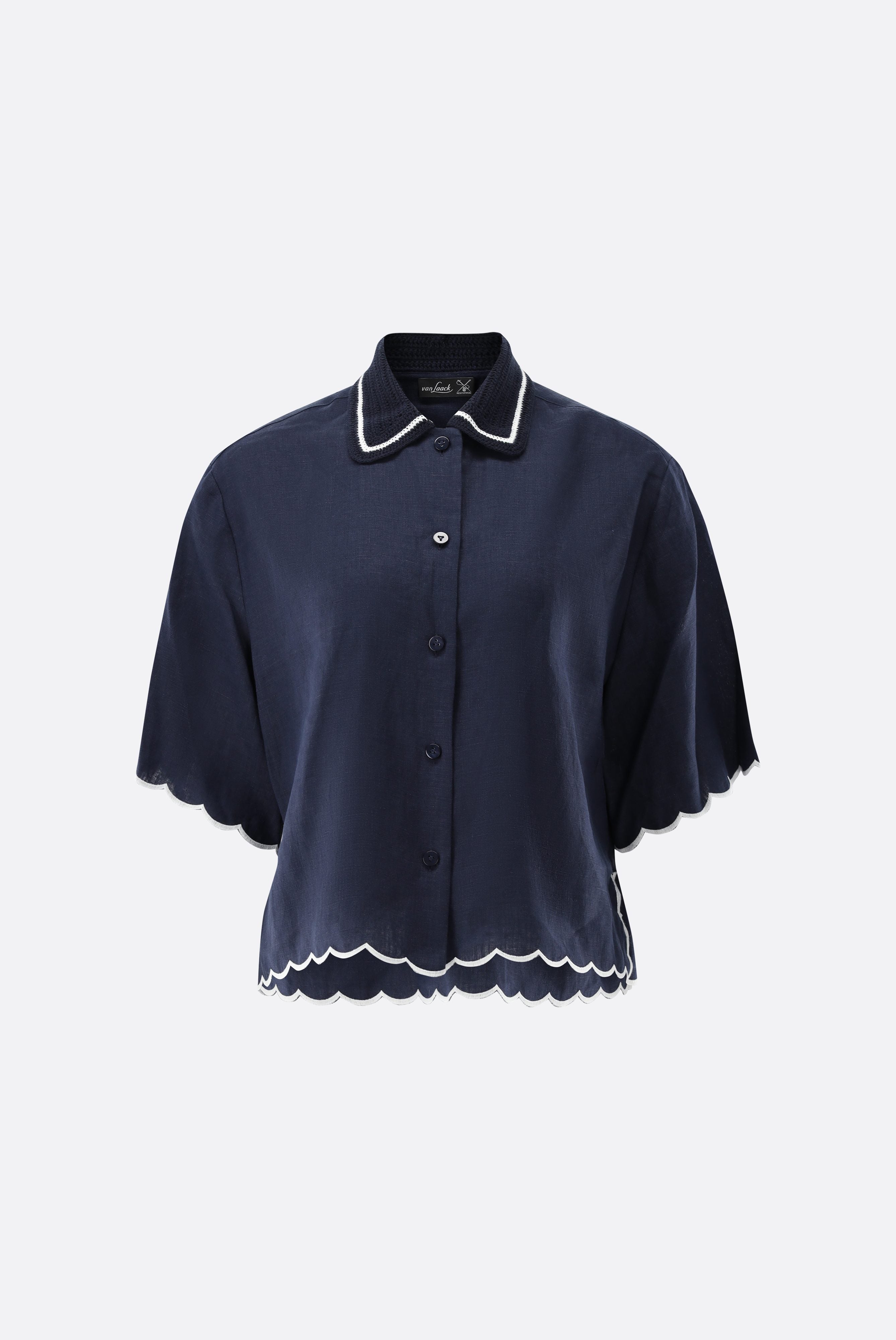 Kurzarm Hemdbluse | aus Leinen mit Häkelkragen