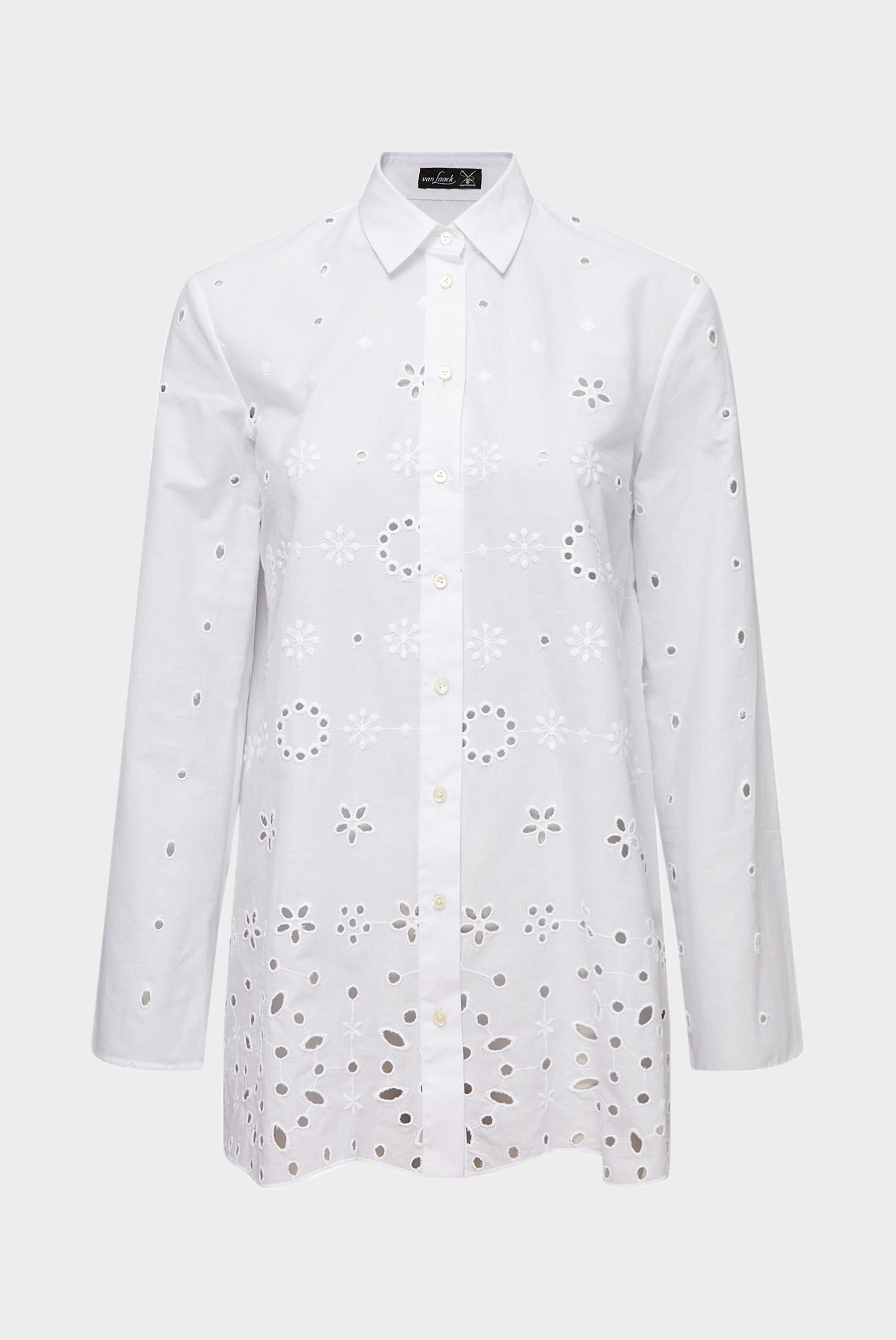Van Laack-Baumwoll-Bluse mit Glockenärmeln und Lochstickerei Weiß-Hemden & Blusen-Black-Deal-Outlet-by-ARCHIVIST