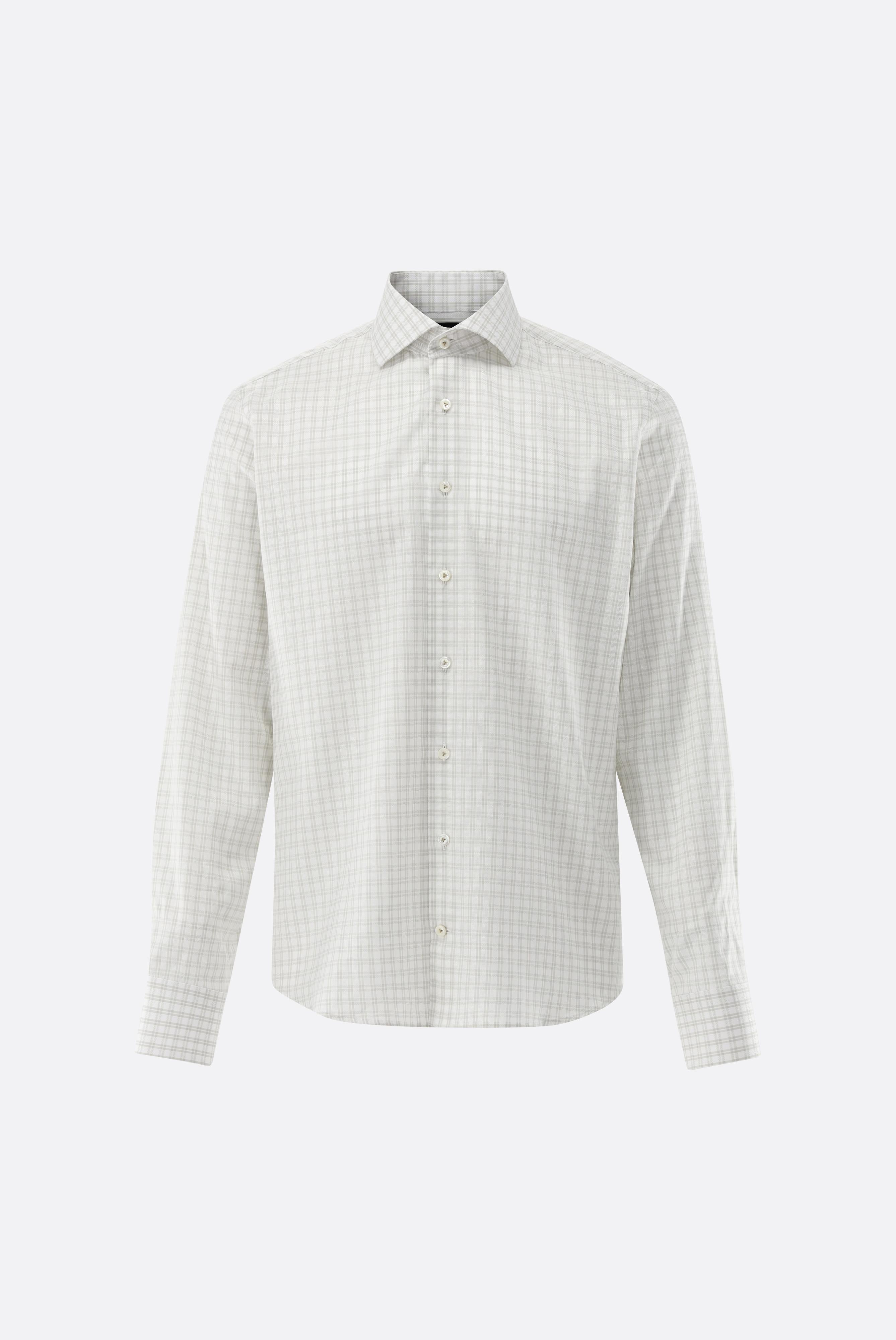 Kariertes Businesshemd | aus Dobby Gewebe mit Haifischkragen-Hemden & Blusen-Van Laack-OUTLET-Grau-41-ARCHIVIST-ARCHIVE-SALE