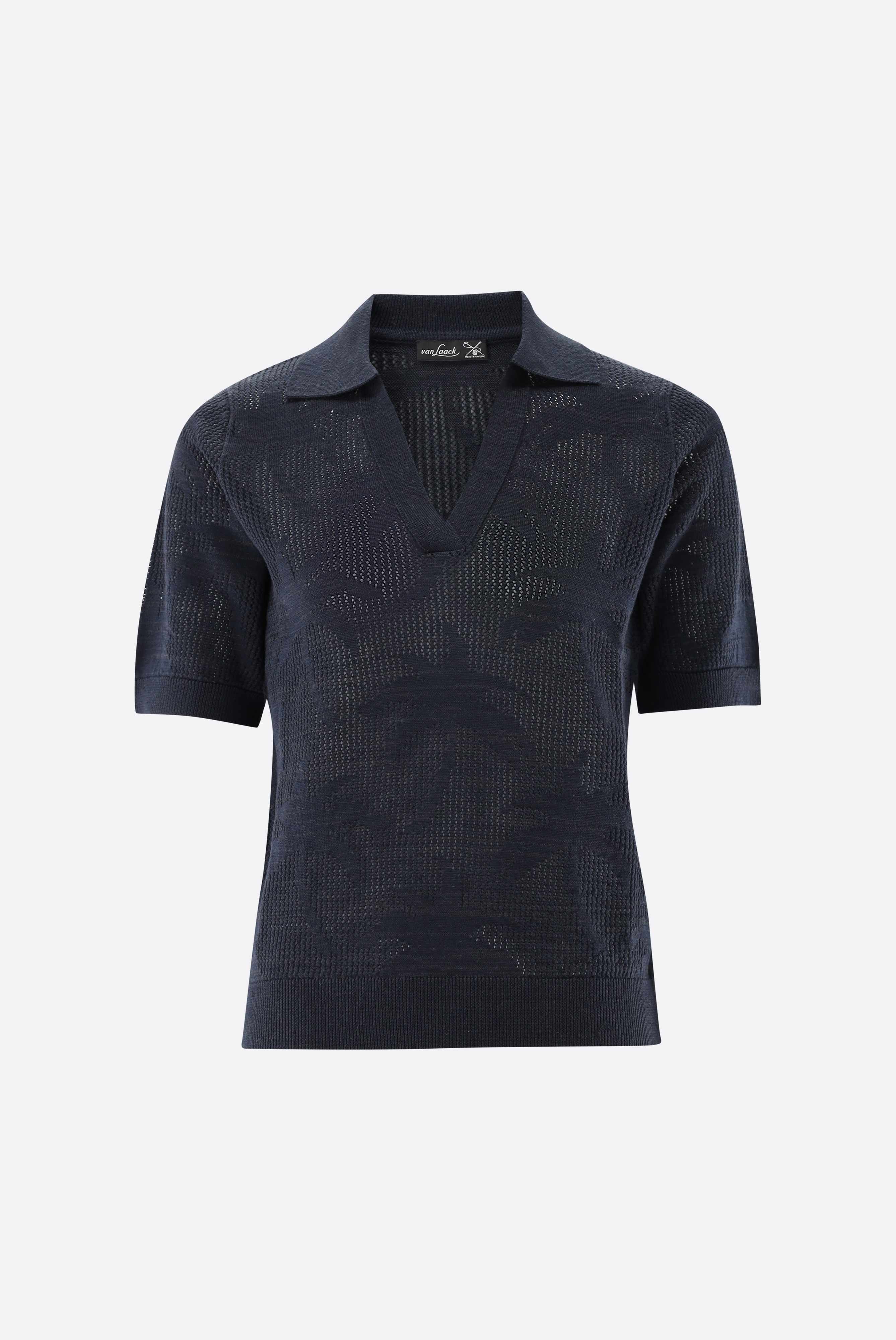 Poloshirt | aus Ajoure Strick mit Palmen Design-UNDEFINIERT-Van Laack-OUTLET-ARCHIVIST-ARCHIVE-SALE