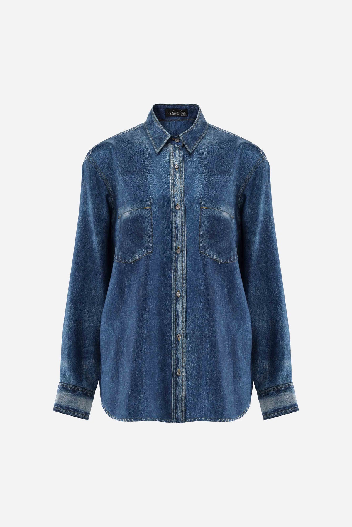 Hemdbluse aus Seide | mit Denim-Print