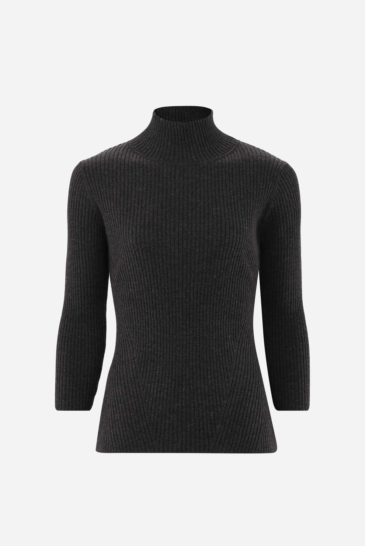 Gerippter Stehkragen-Pullover | mit Merino und Viskose