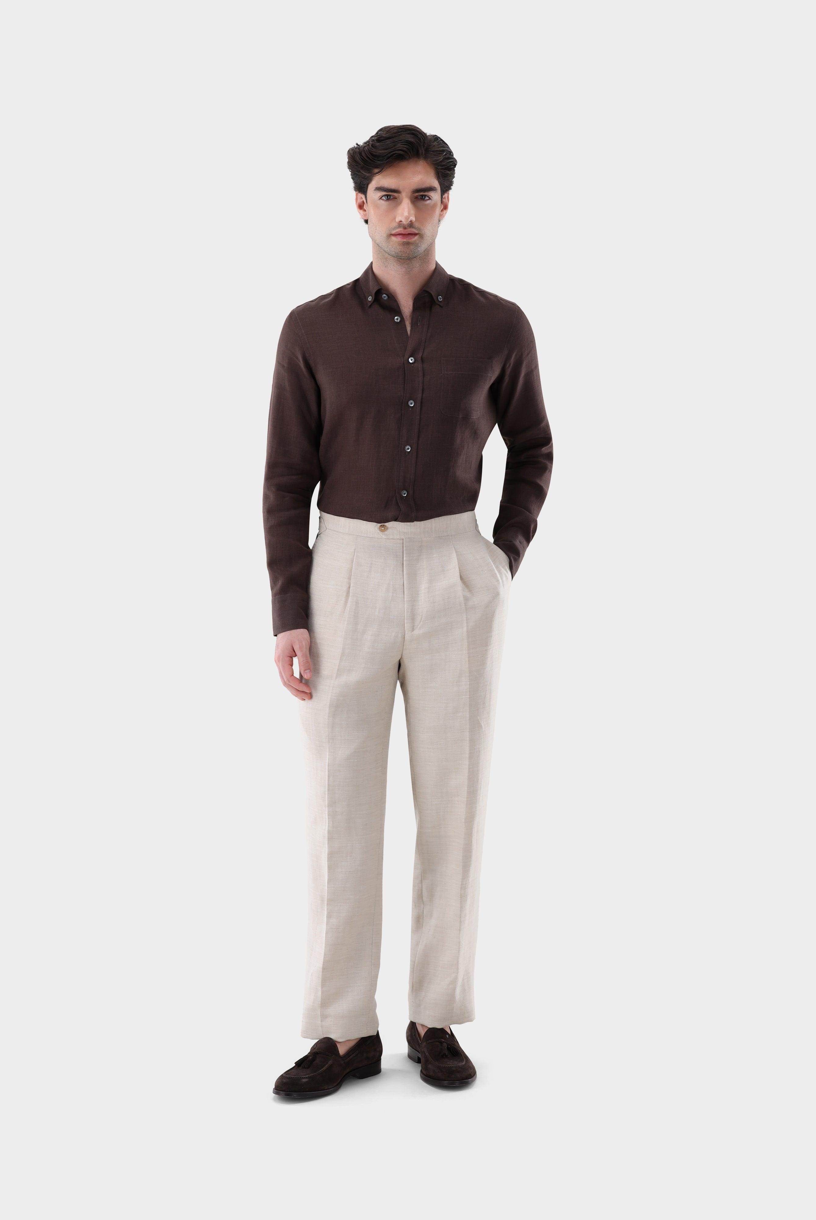 Leinenhemd | mit Button-Down Kragen Tailor Fit