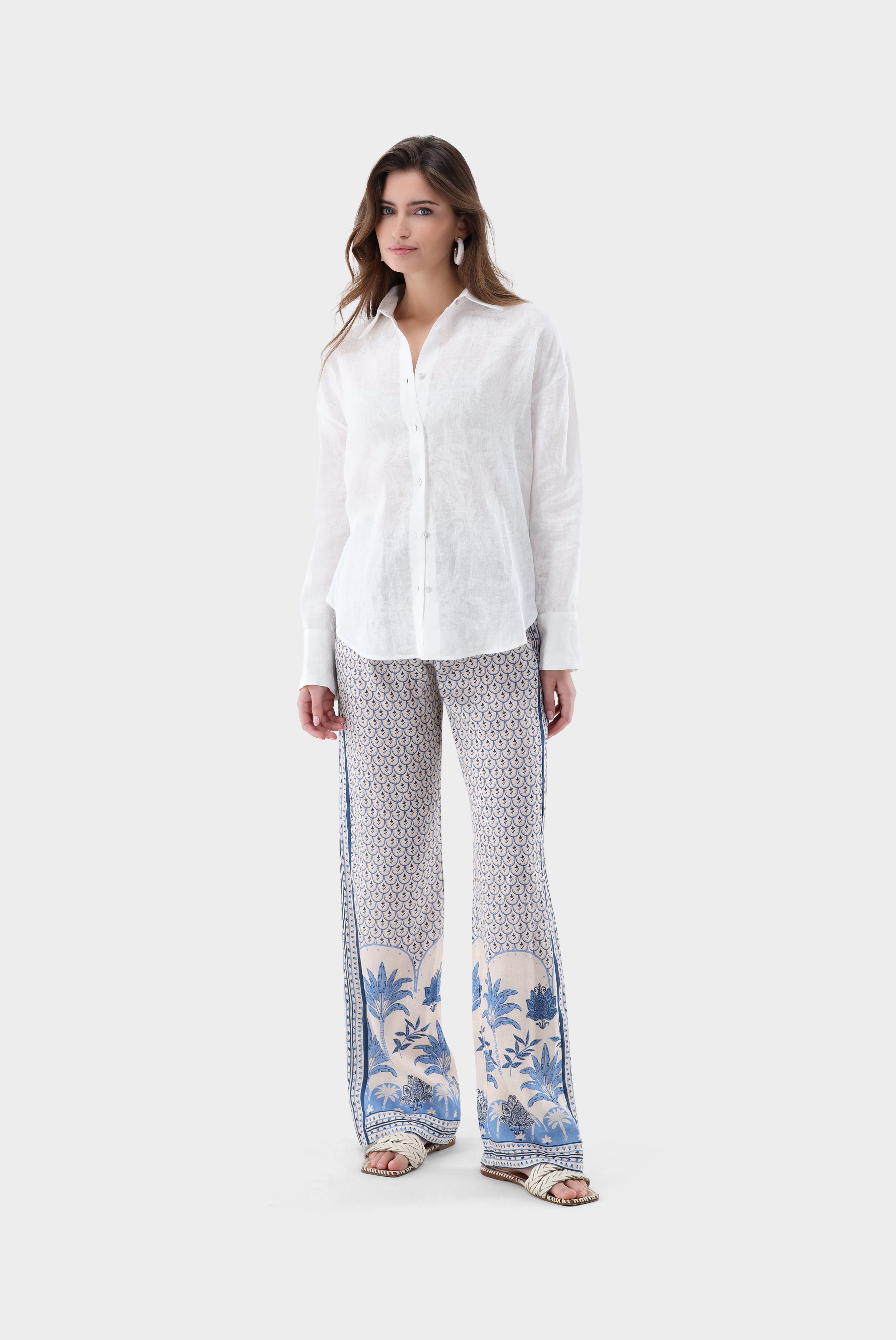 Hemdbluse aus Leinen | mit Ton-in-Ton Palmendruck-Hemden & Blusen-Van Laack-OUTLET-ARCHIVIST-ARCHIVE-SALE