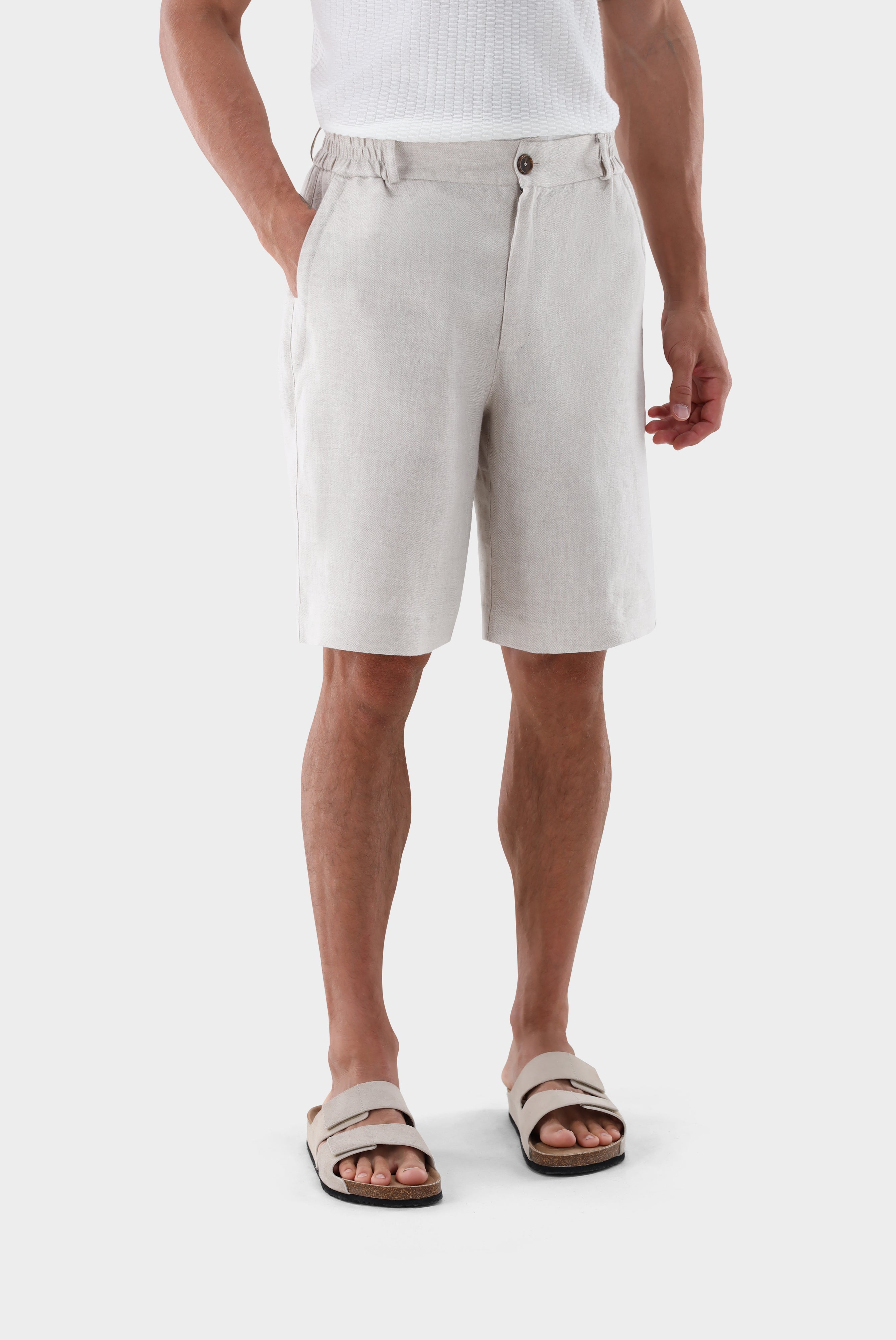 Shorts aus Leinen | mit Fischgrat-Hosen-Van Laack-OUTLET-Beige/Braun-50-ARCHIVIST-ARCHIVE-SALE