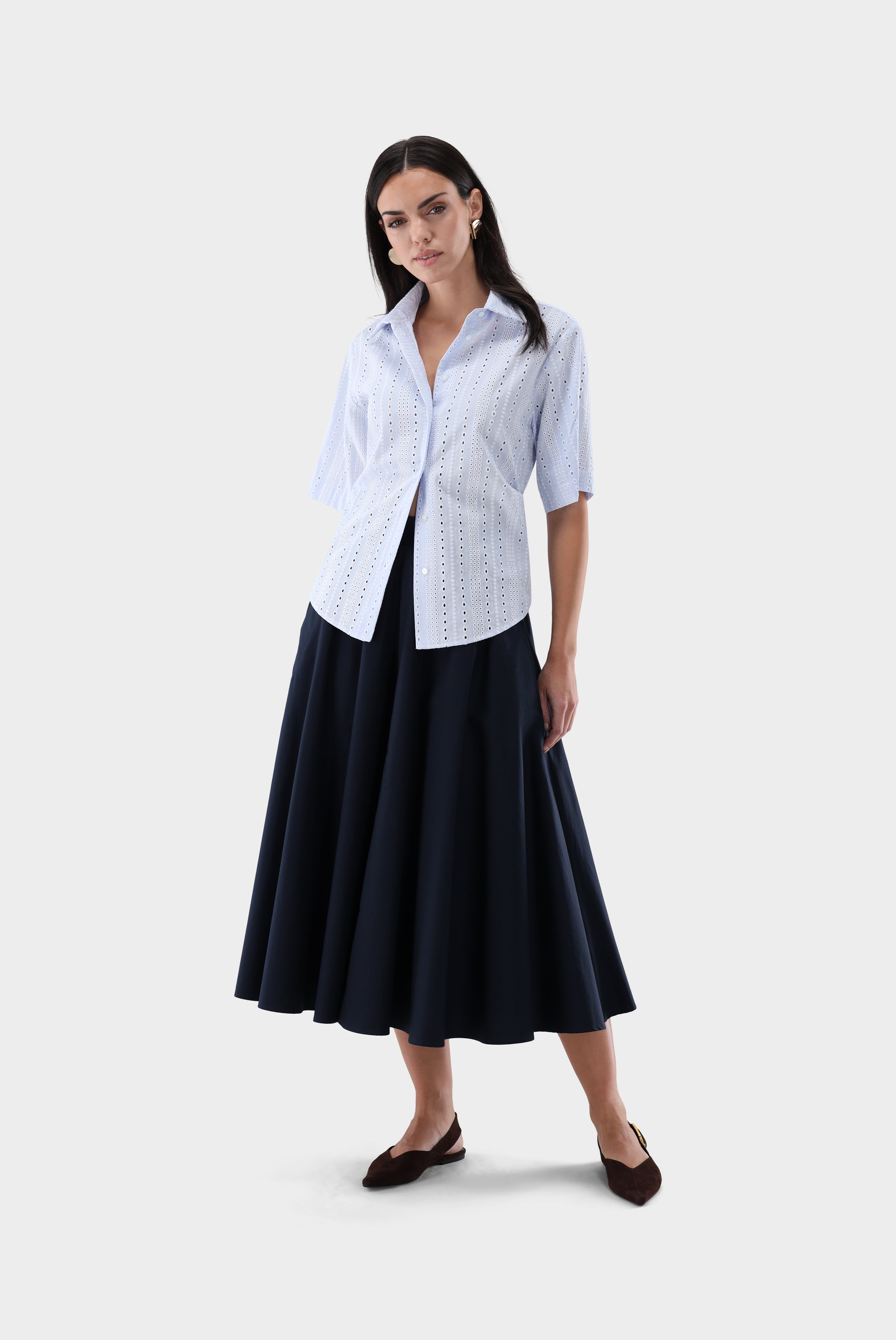 Kurzarm Hemdbluse | gestreift mit Lochstickerei-Hemden & Blusen-Van Laack-OUTLET-ARCHIVIST-ARCHIVE-SALE