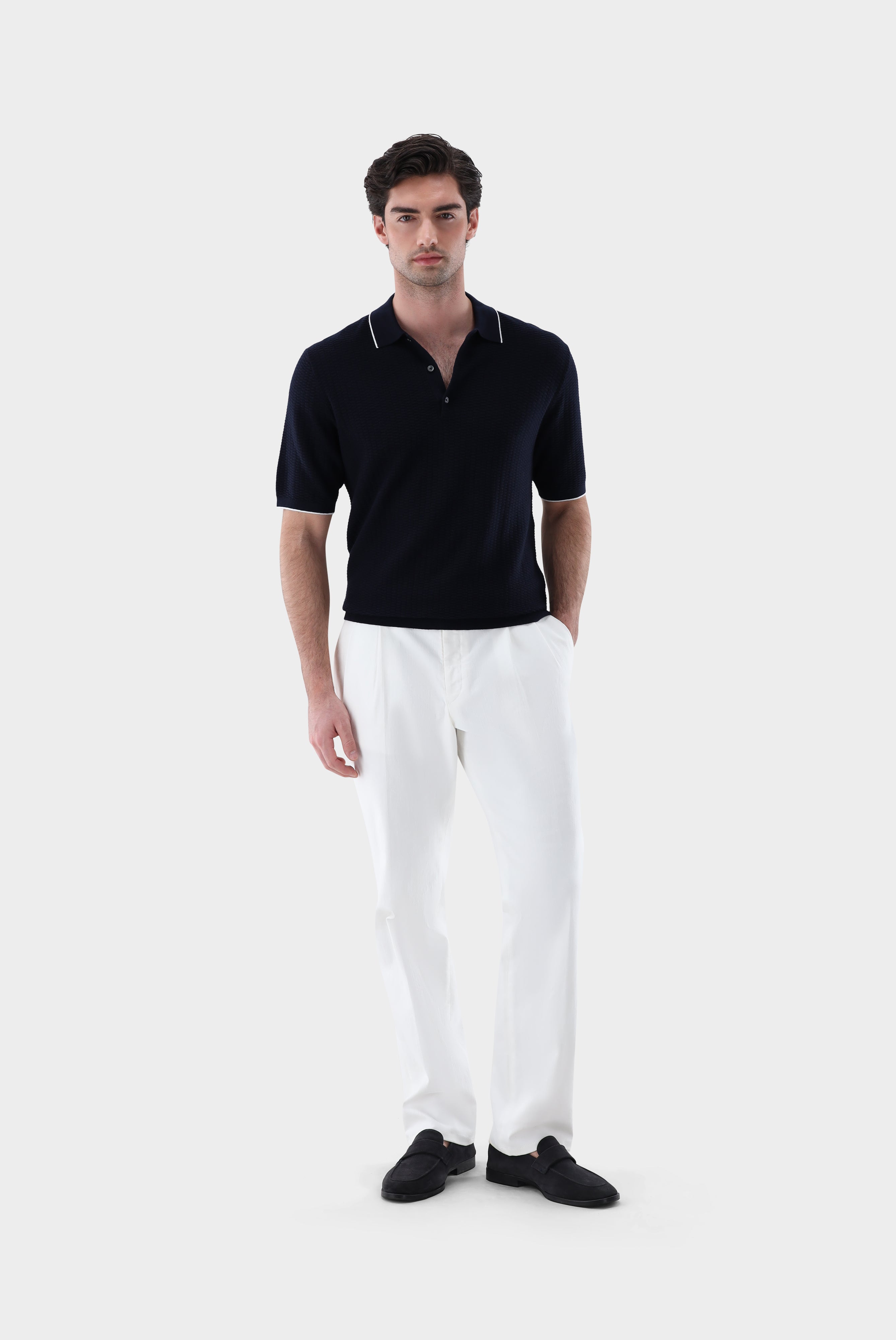 Strick Poloshirt | mt Kaschmir und Jacquard Struktur