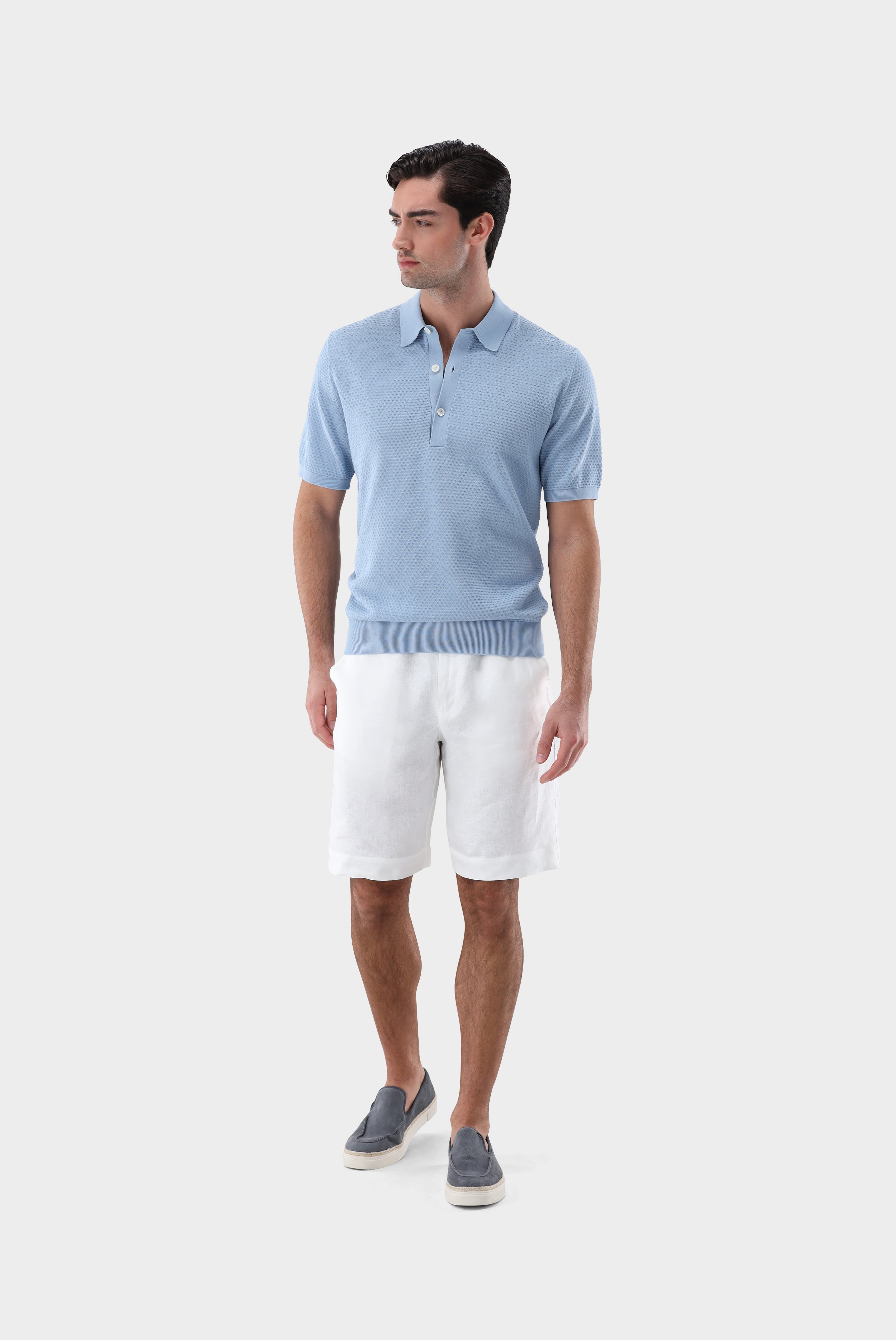Strick Poloshirt | mit Struktur aus Air Cotton-Shirts-Van Laack-OUTLET-ARCHIVIST-ARCHIVE-SALE
