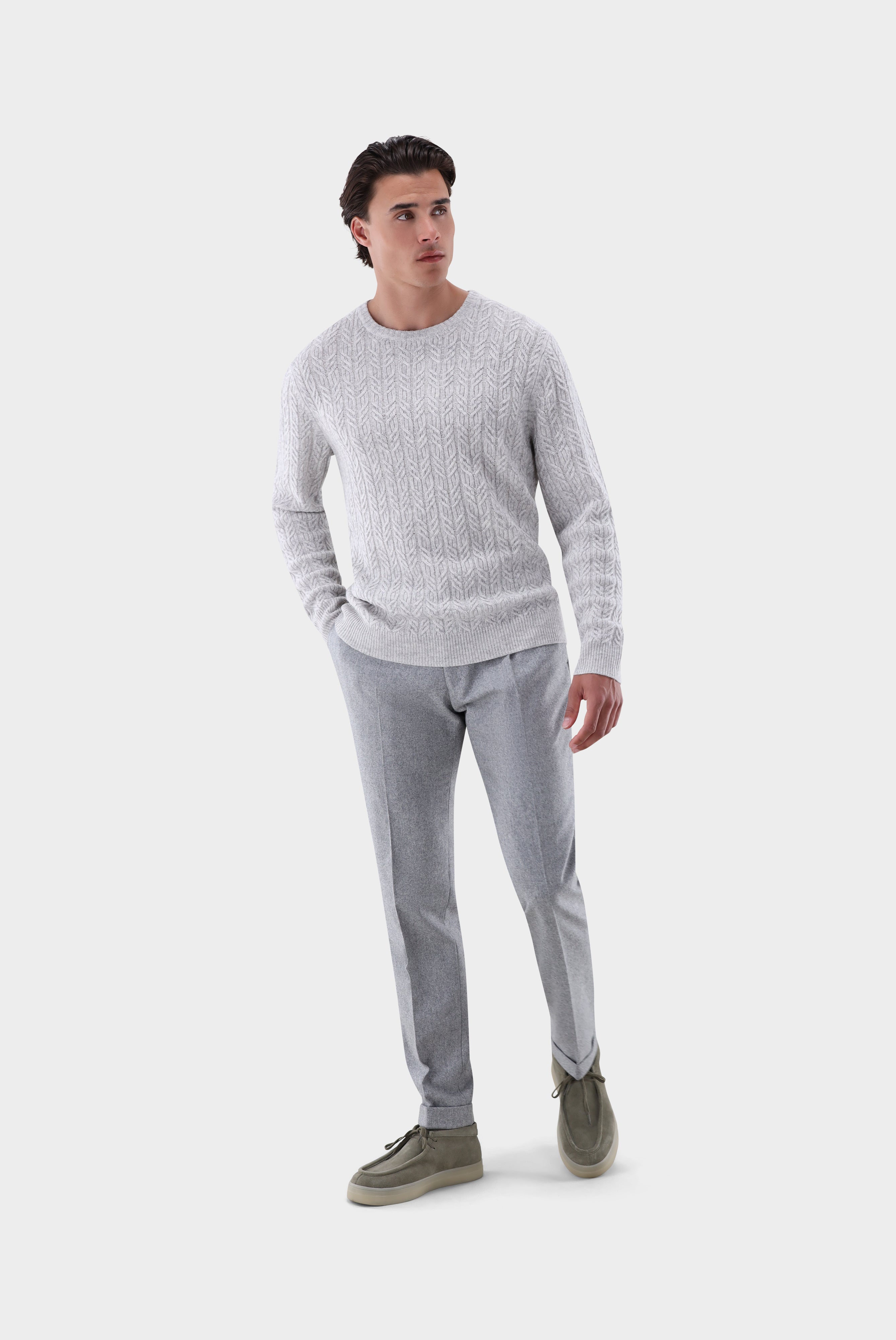 Rundhalspullover | mit Zopfstrick und Kaschmir-Strick & Pullover-Van Laack-OUTLET-ARCHIVIST-ARCHIVE-SALE