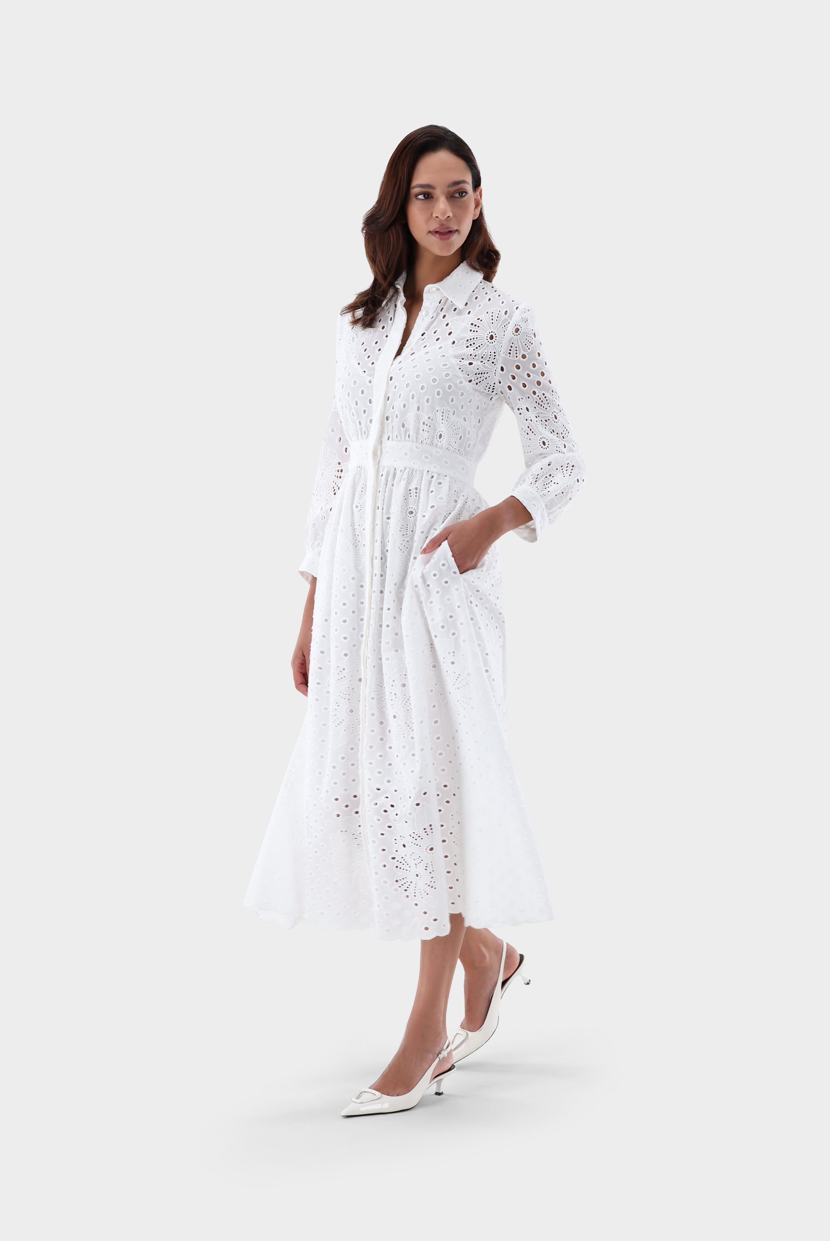 Van Laack-Midi-Hemdblusenkleid | mit Lochstickerei-Kleider & Röcke-Black-Deal-Outlet-by-ARCHIVIST