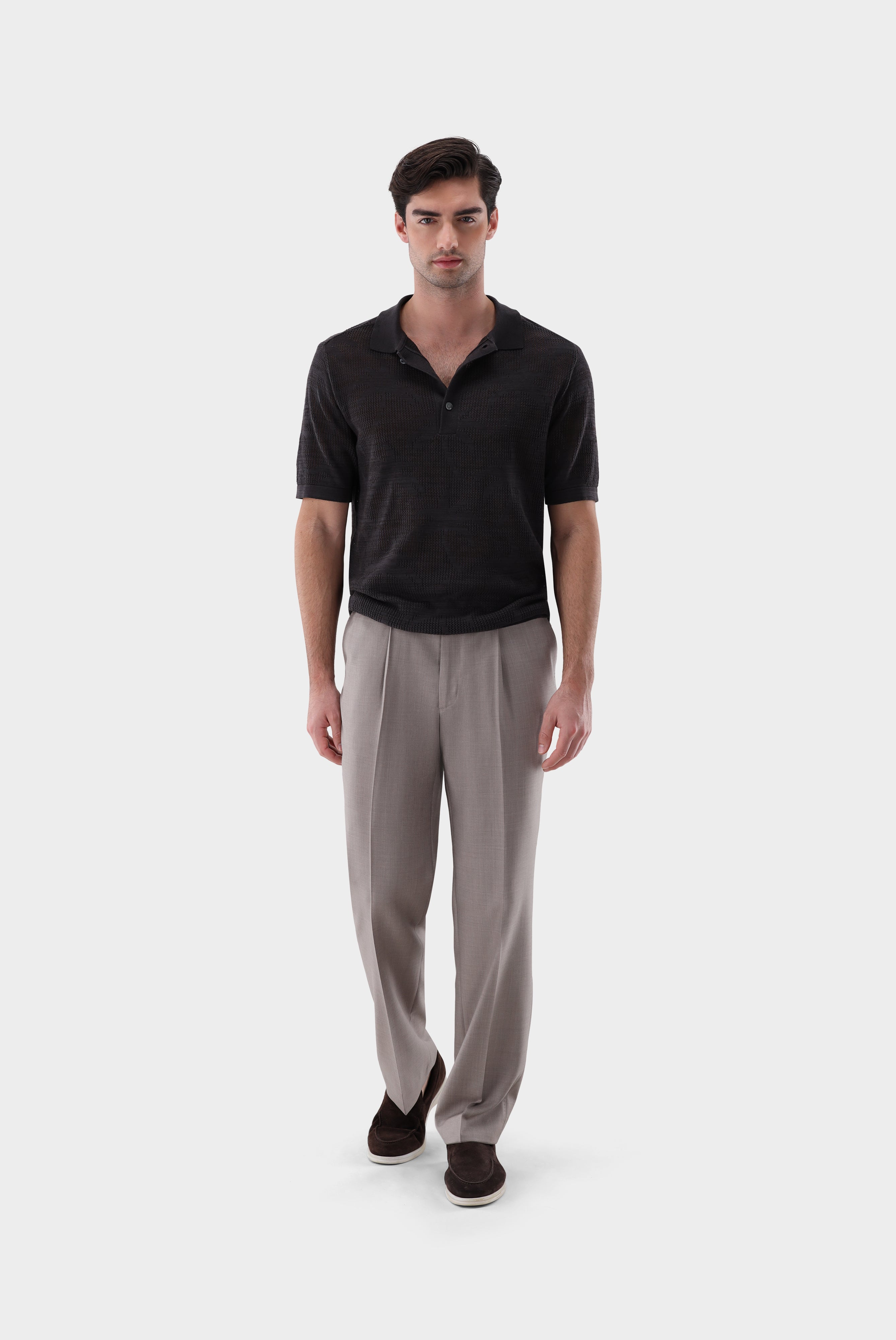 Poloshirt | aus Ajoure Strick mit Palmen Design