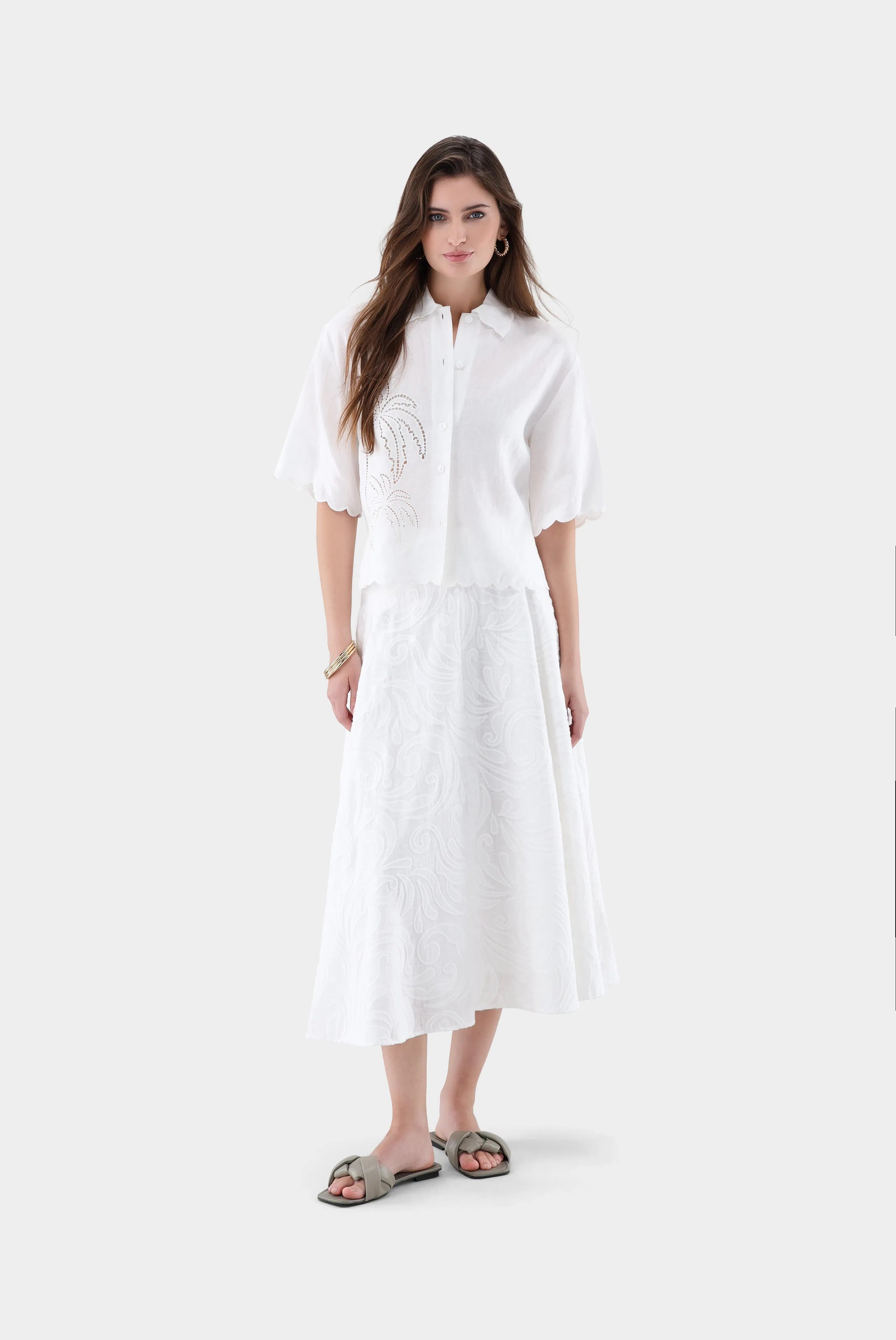 Leinen-Hemdbluse | mit Palmen-Lochstickerei-Hemden & Blusen-Van Laack-OUTLET-ARCHIVIST-ARCHIVE-SALE