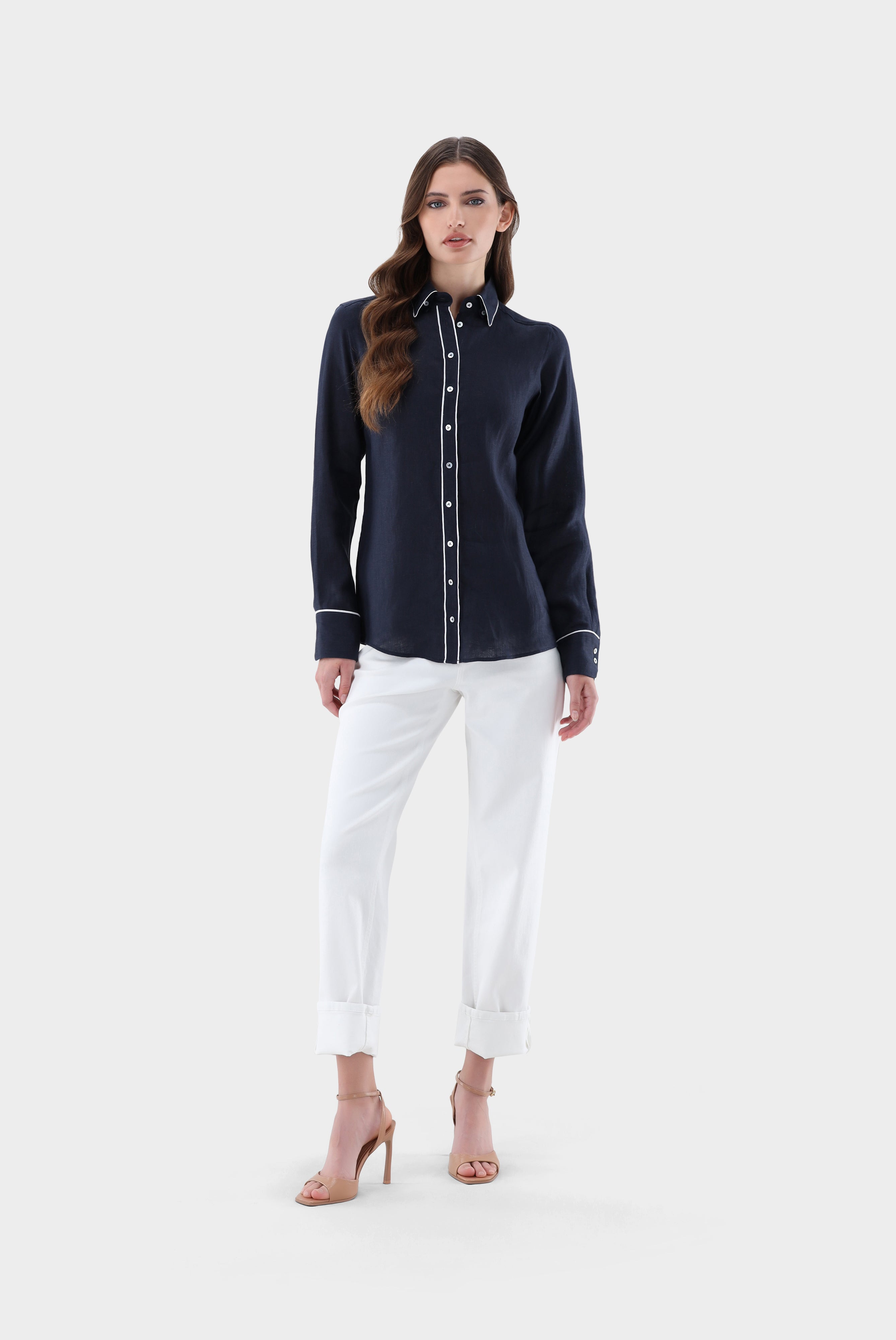 Van Laack-Hemdbluse | aus Leinen mit Kontrastpaspel-Hemden & Blusen-Black-Deal-Outlet-by-ARCHIVIST