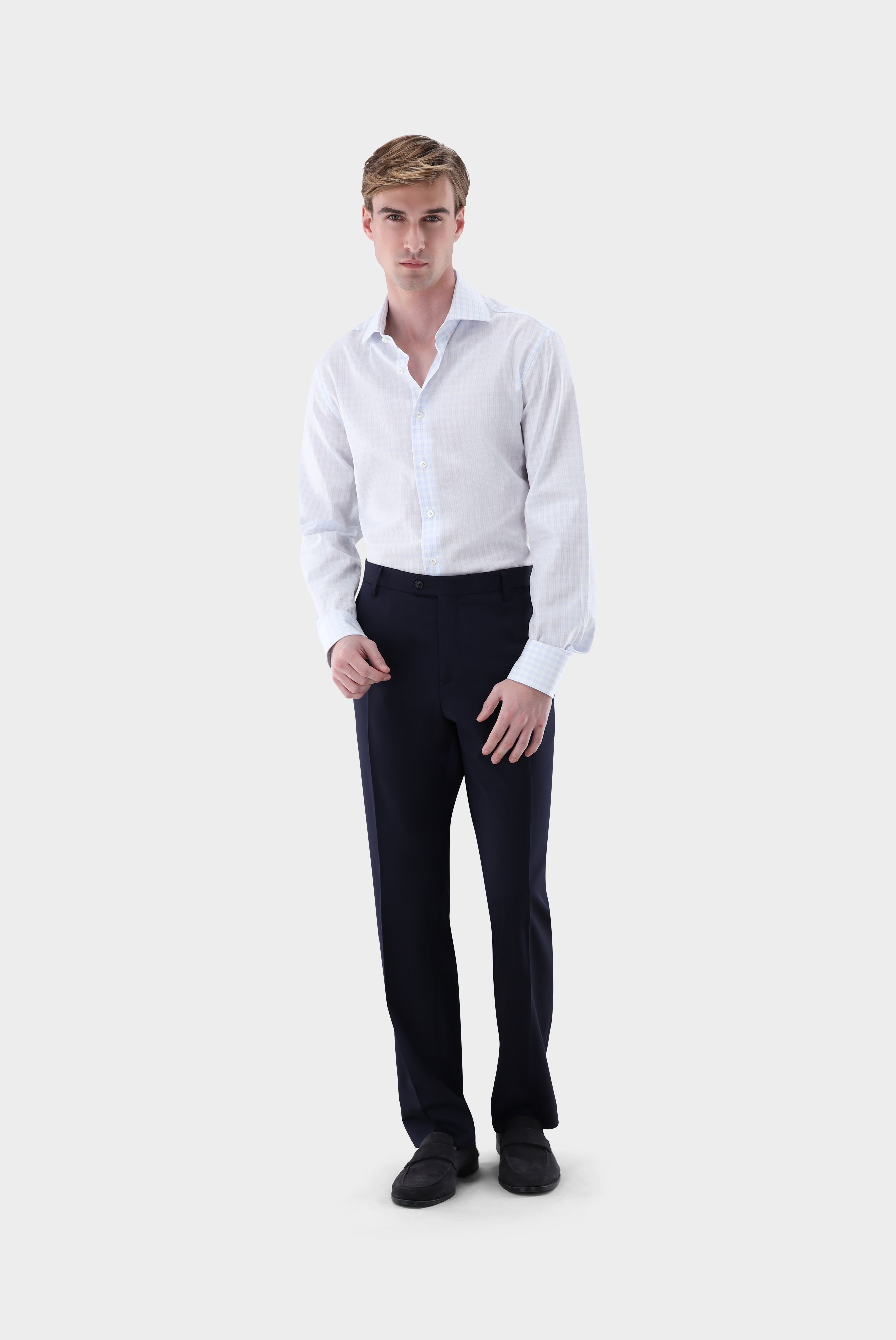 Kariertes Businesshemd | aus Dobby Gewebe mit Haifischkragen-Hemden & Blusen-Van Laack-OUTLET-ARCHIVIST-ARCHIVE-SALE