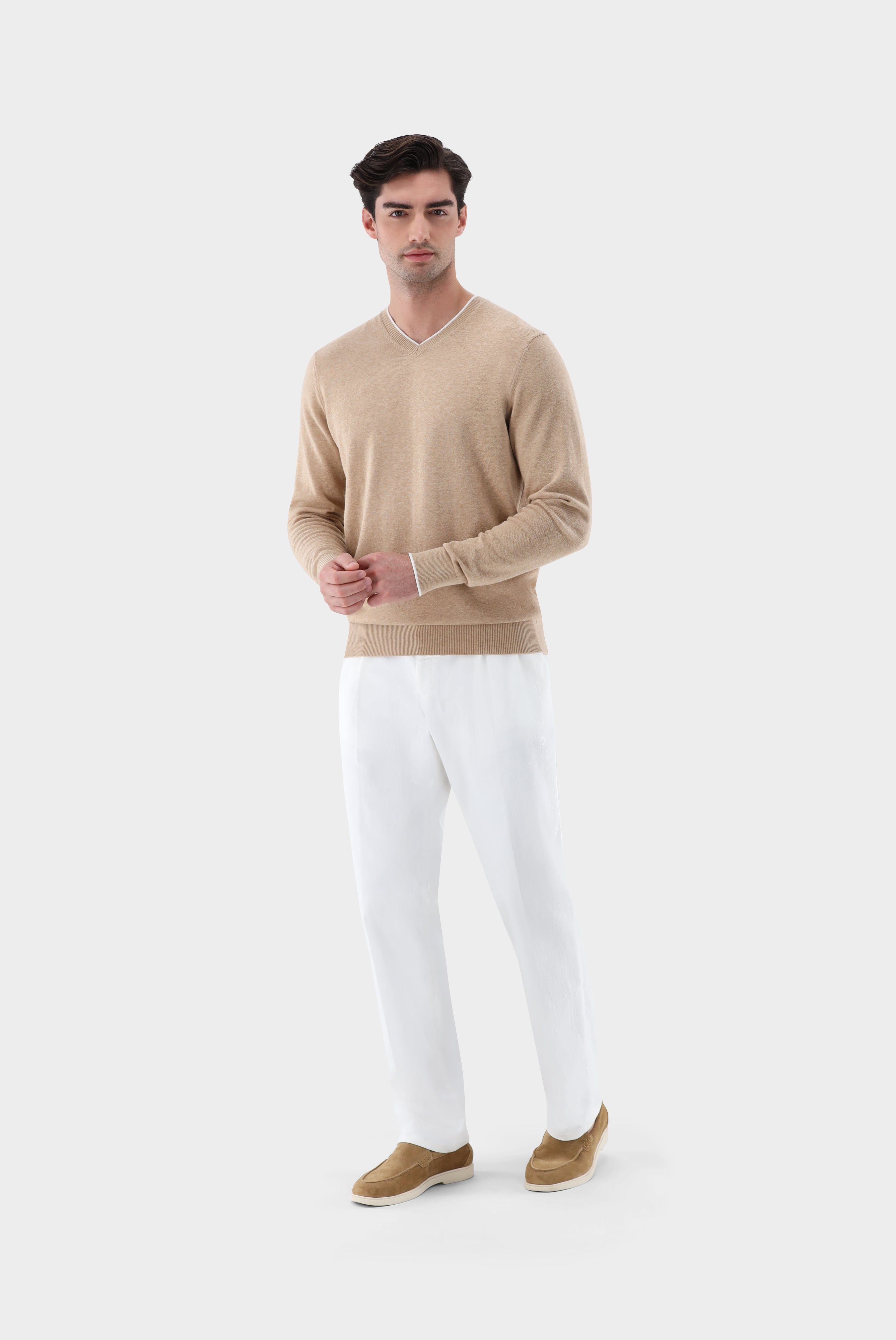 Pullover mit V-Ausschnitt | mit Kaschmir und Baumwolle
