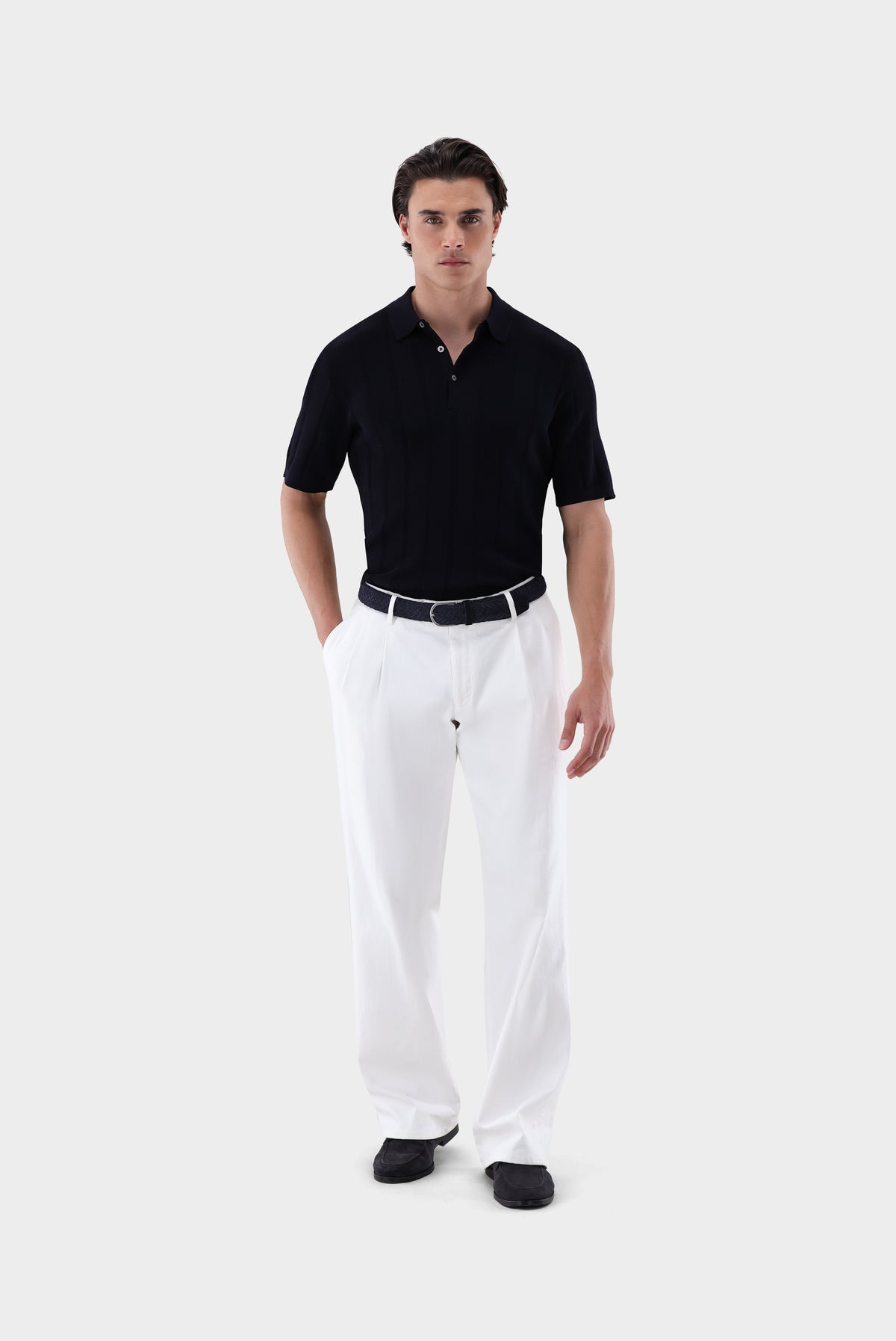 Van Laack-Strick-Poloshirt | mit Jacquard Streifen-Shirts-Black-Deal-Outlet-by-ARCHIVIST