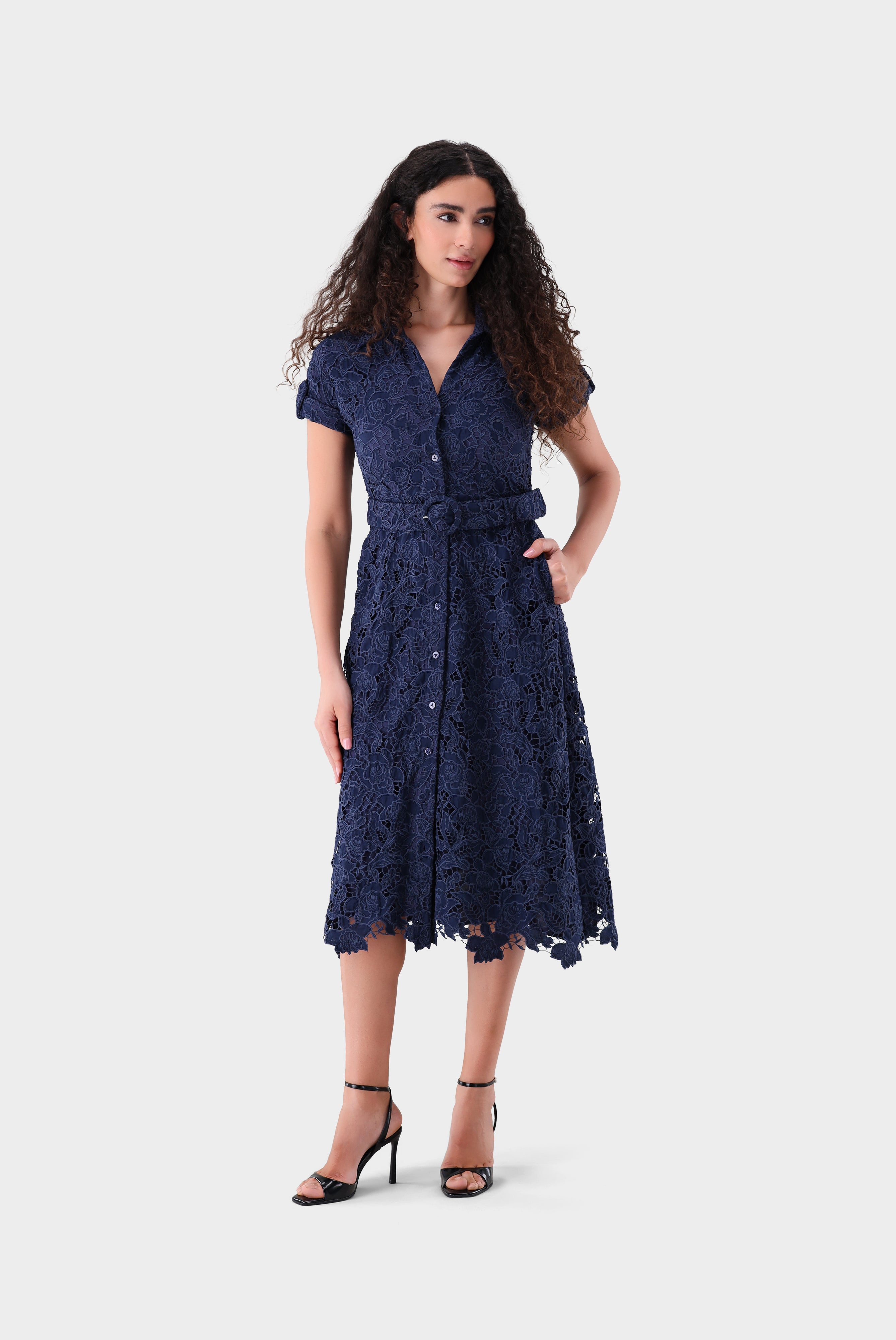 Midi-Hemdblusenkleid | aus weicher Spitze