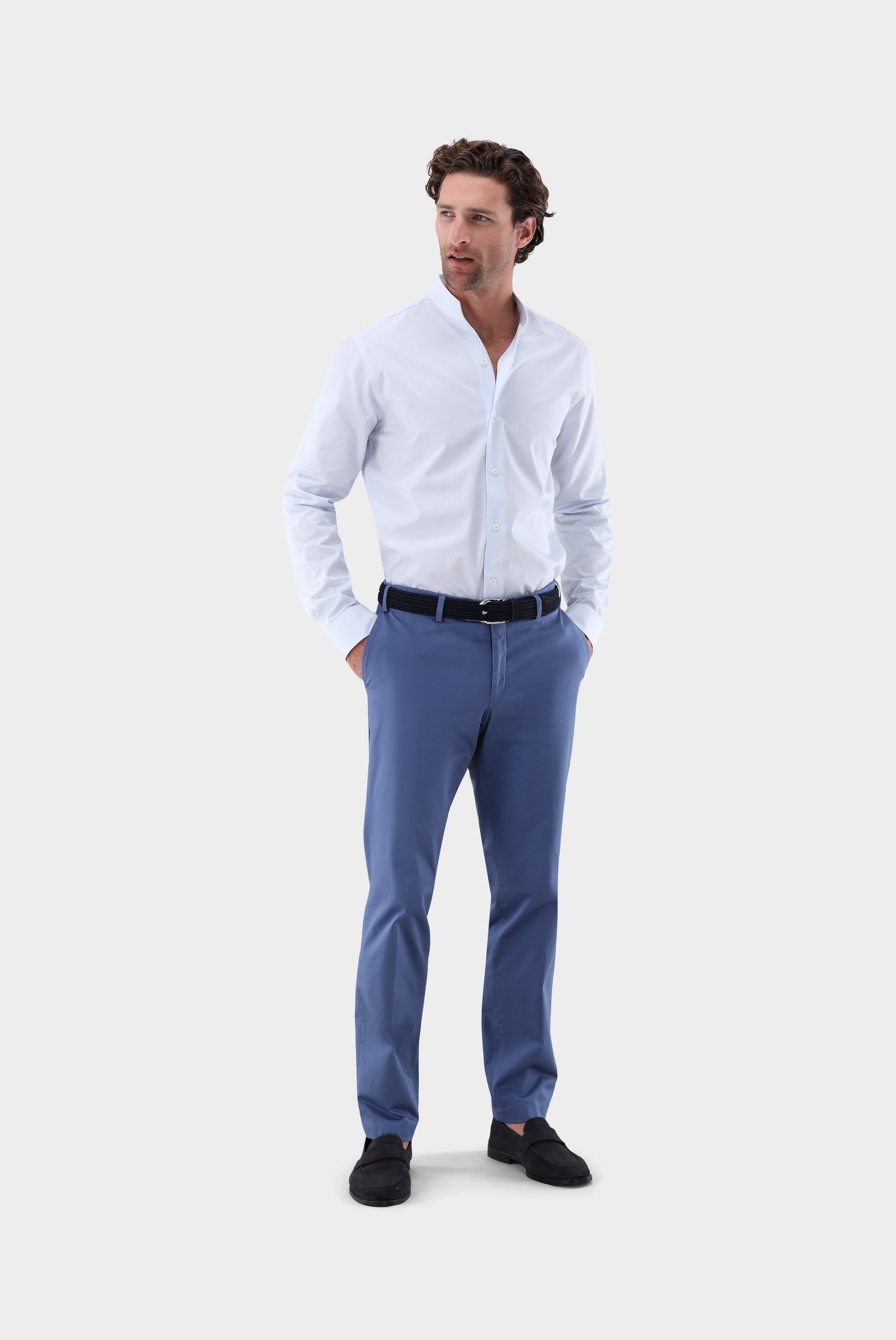 Stehkragenhemd | mit V-Auschnitt aus Twill