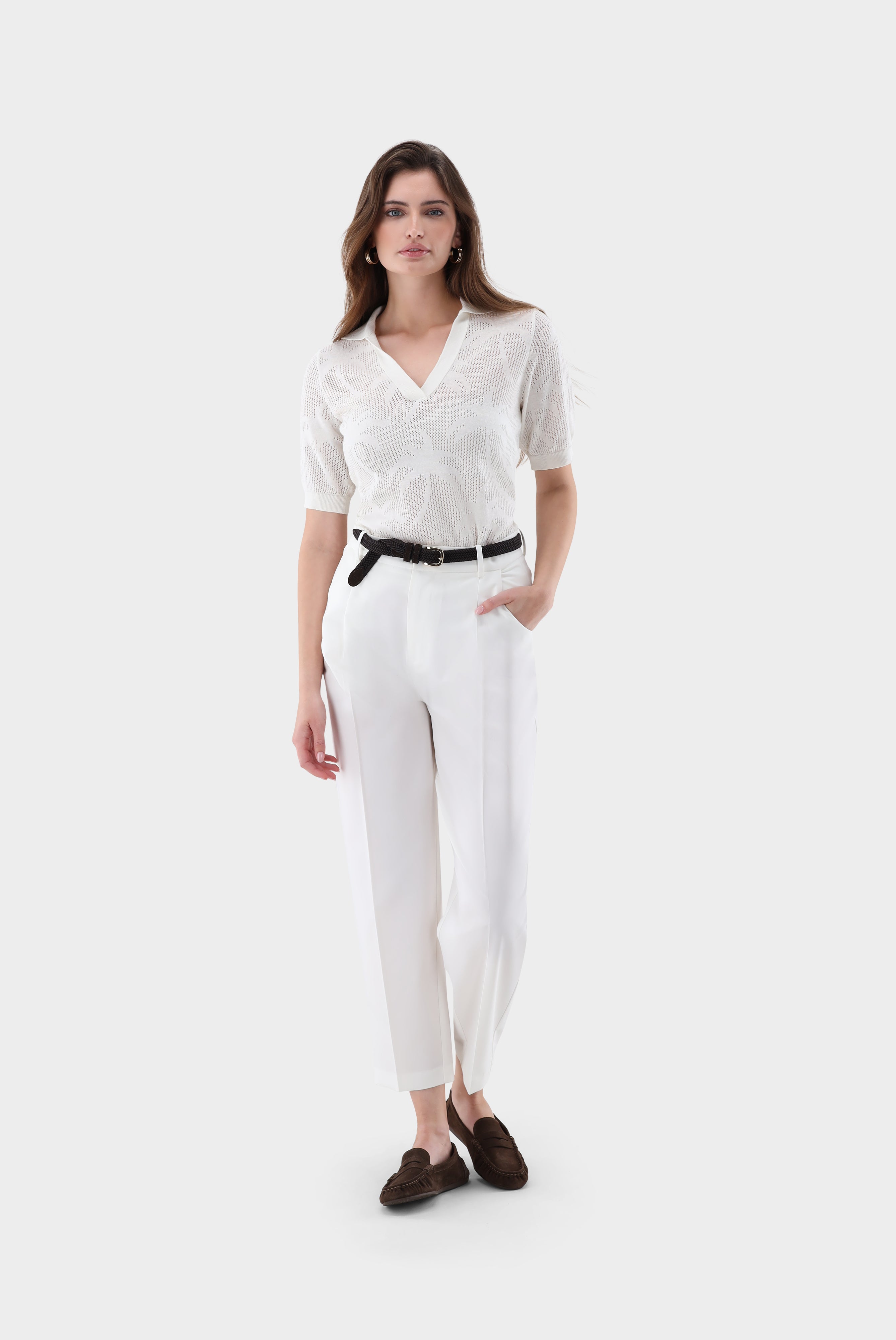 Poloshirt | aus Ajoure Strick mit Palmen Design
