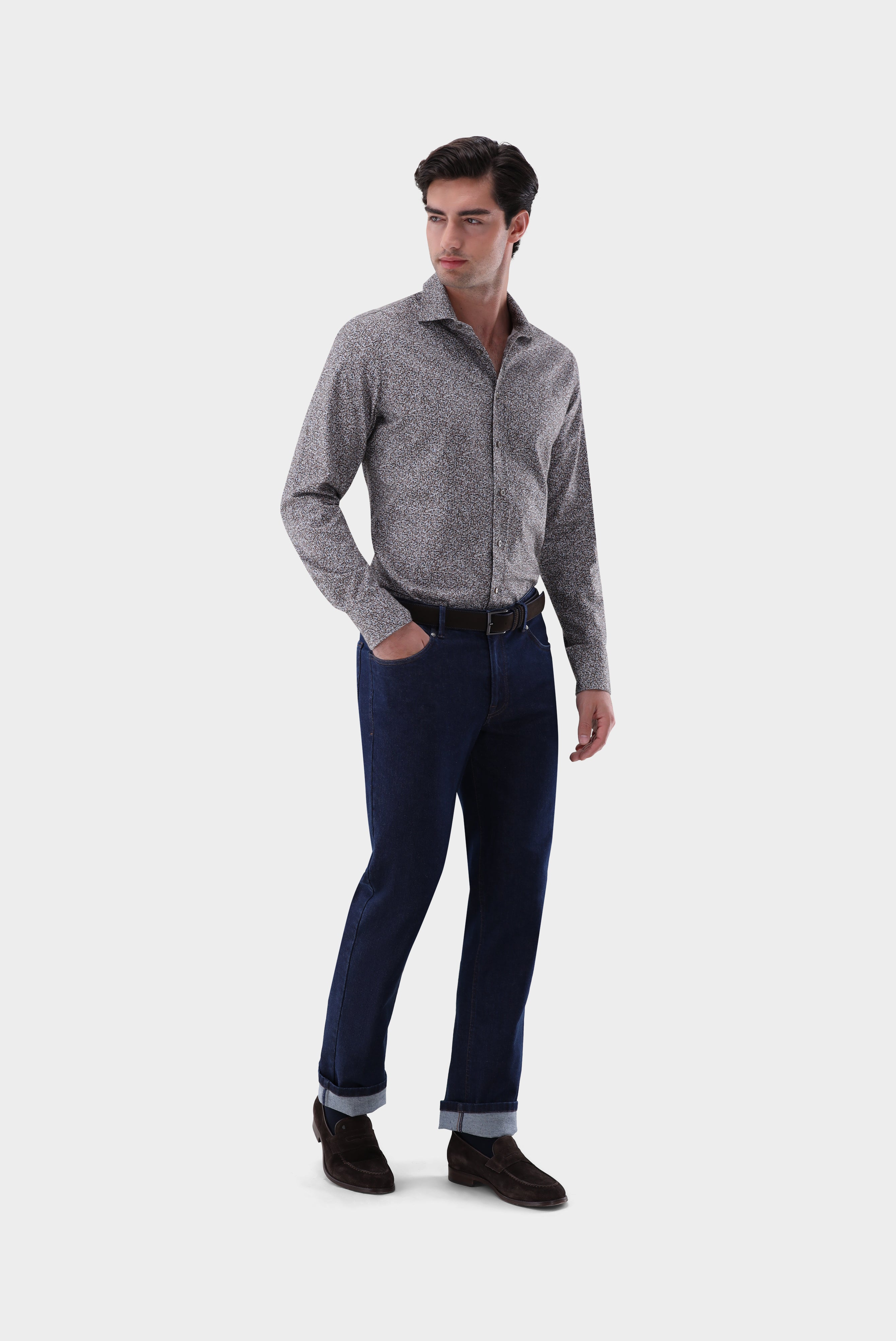 Flanellhemd | mit Mikro-Blatt Druck Tailor Fit-Hemden & Blusen-Van Laack-OUTLET-ARCHIVIST-ARCHIVE-SALE