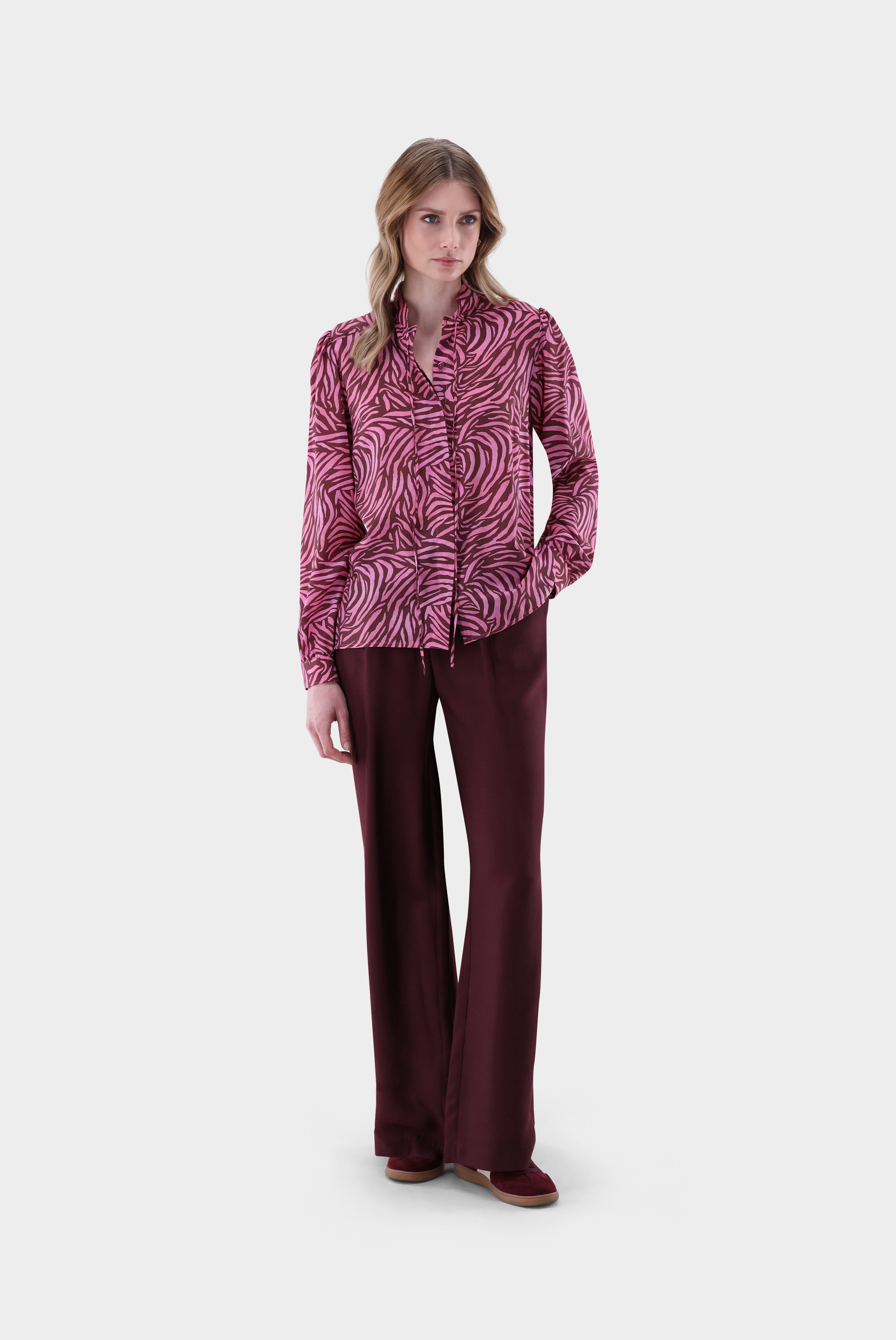 Stehkragenbluse | mit Zebra Druck