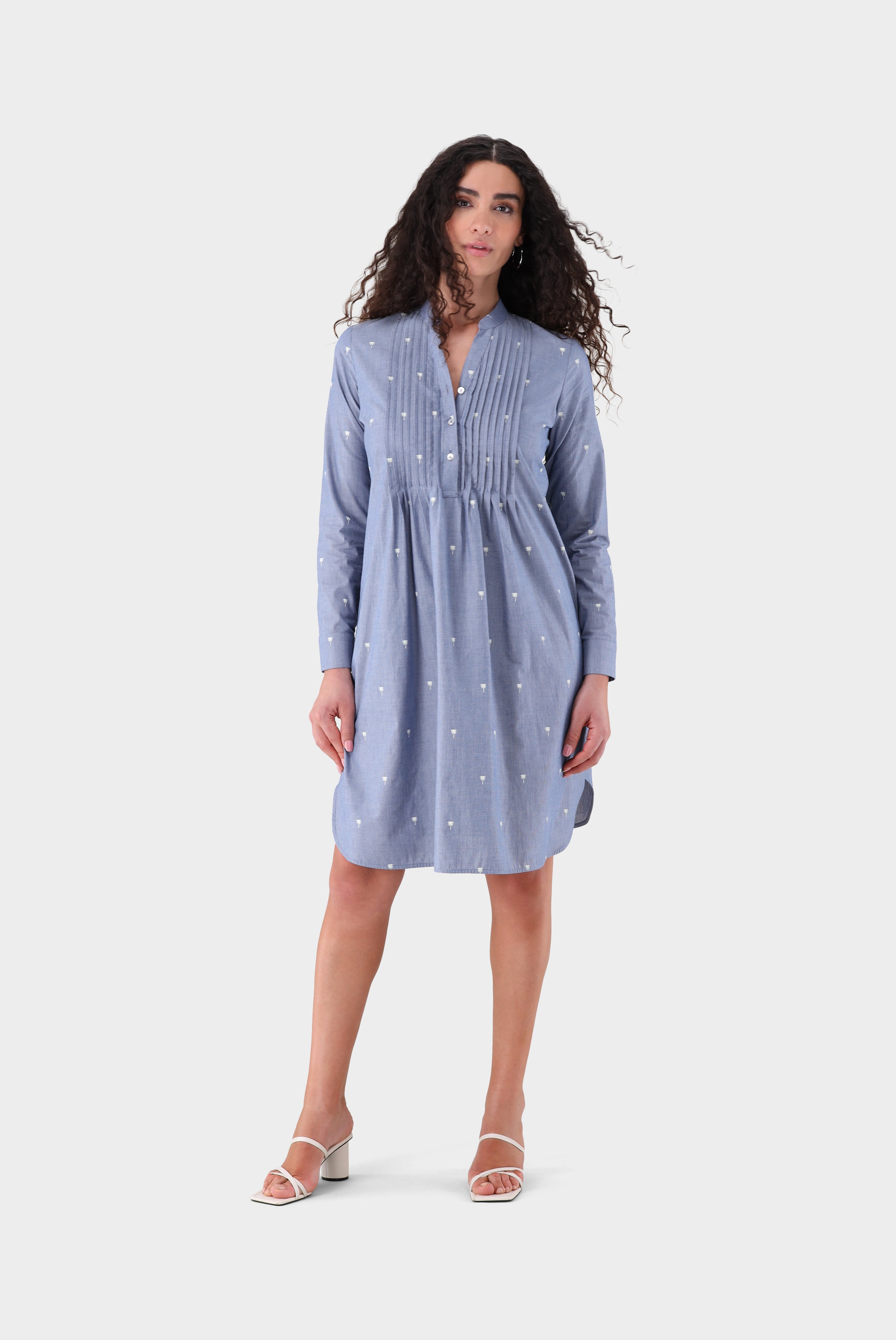 Knielanges Schlupfkleid | in Jeans Optik mit Palmen Druck-Kleider & Röcke-Van Laack-OUTLET-ARCHIVIST-ARCHIVE-SALE